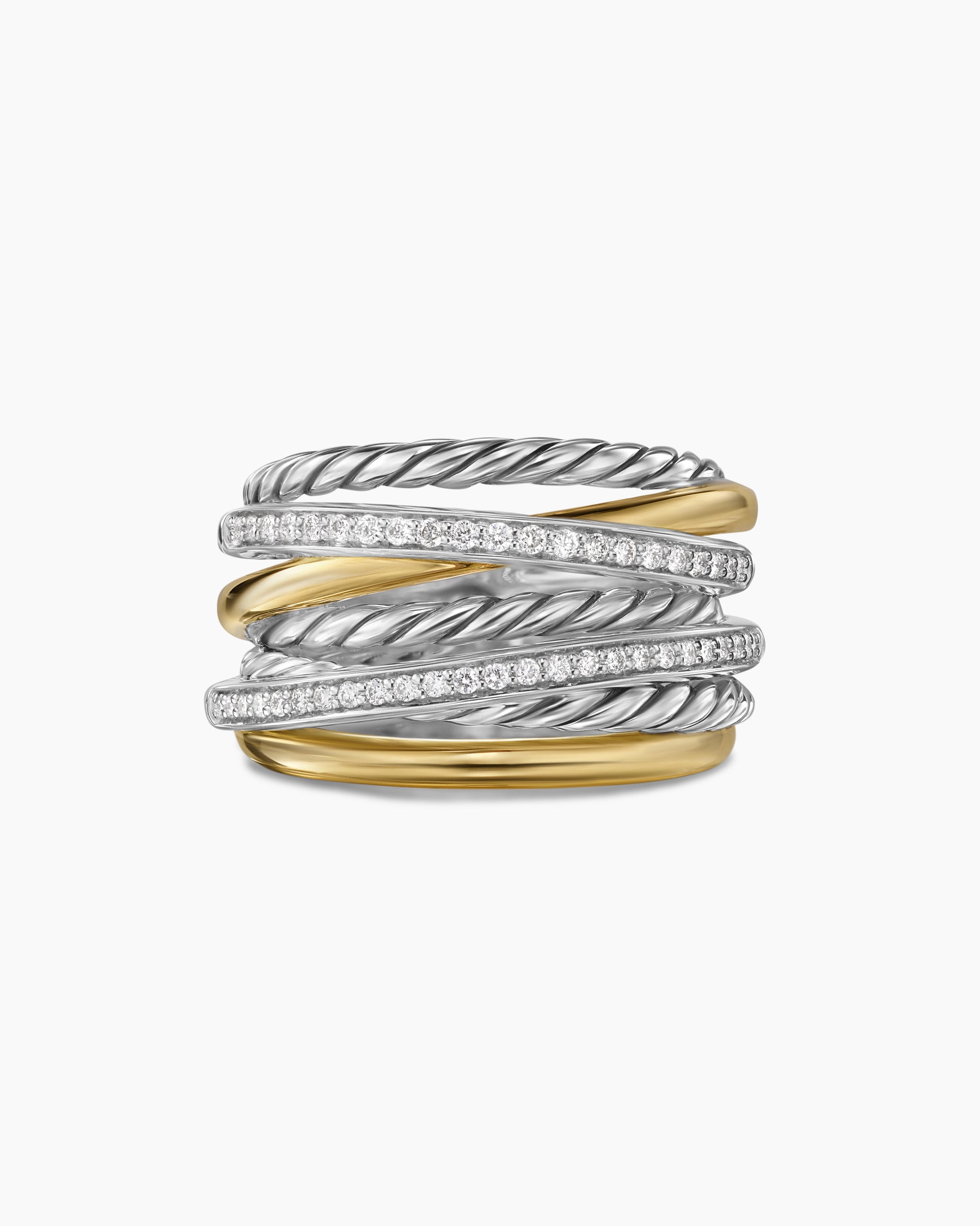 Crossover Seven Row Ring in Sterling Silver with 18K Yellow Gold and Diamonds, 16mm - Image 4