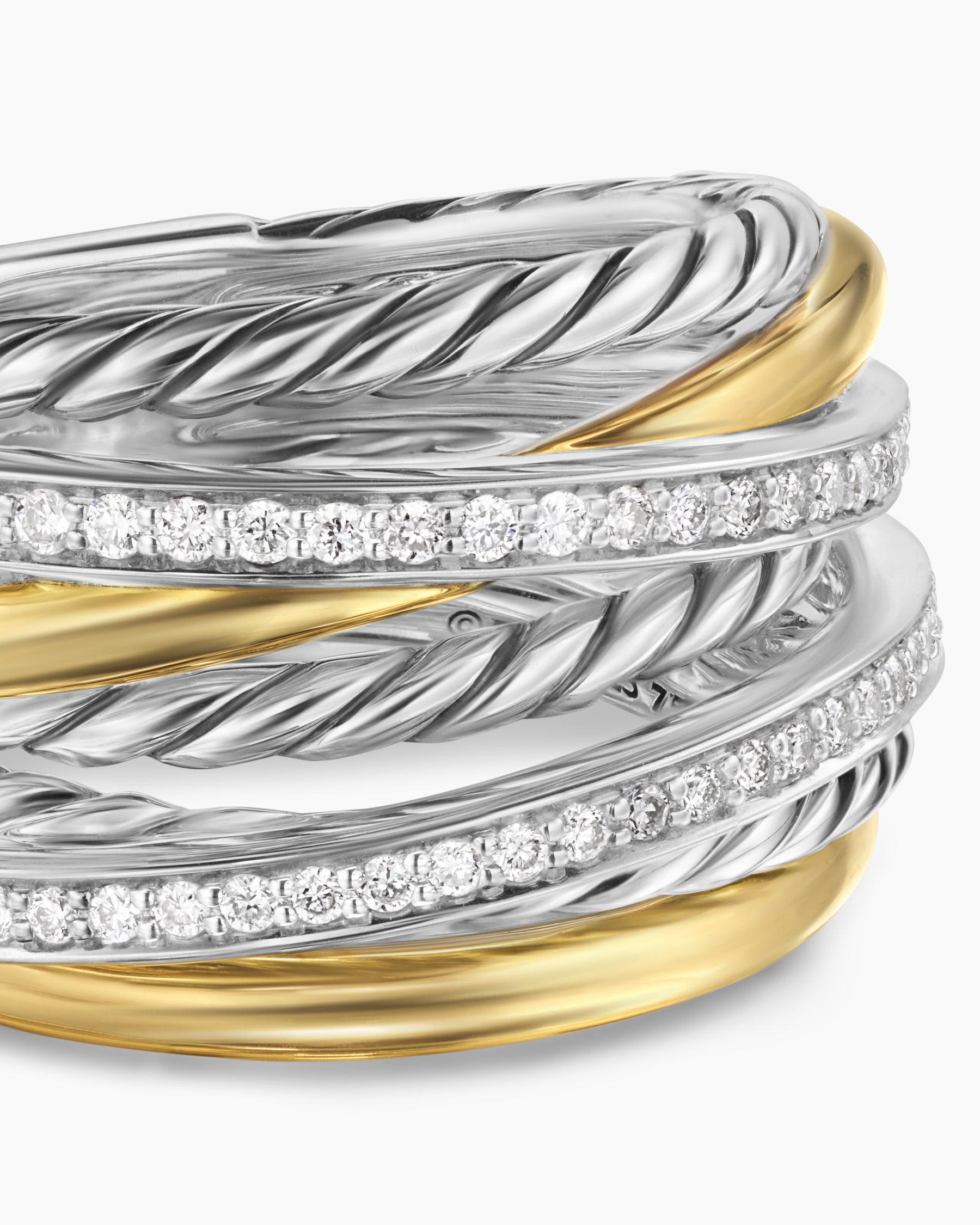 Crossover Seven Row Ring in Sterling Silver with 18K Yellow Gold and Diamonds, 16mm - Image 5