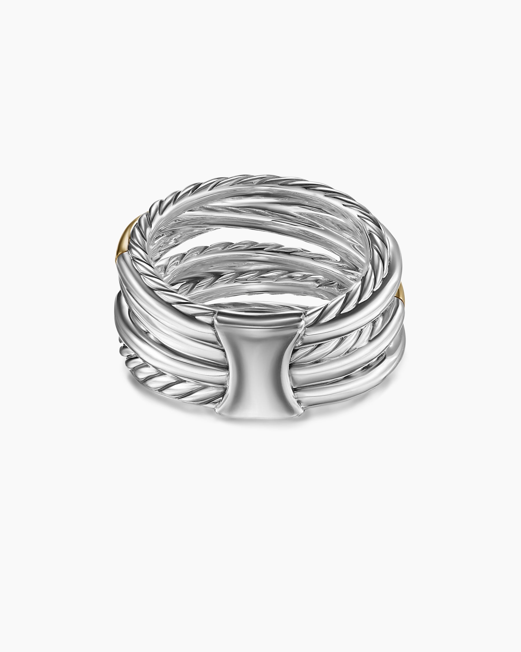Crossover Seven Row Ring in Sterling Silver with 18K Yellow Gold and Diamonds, 16mm - Image 6