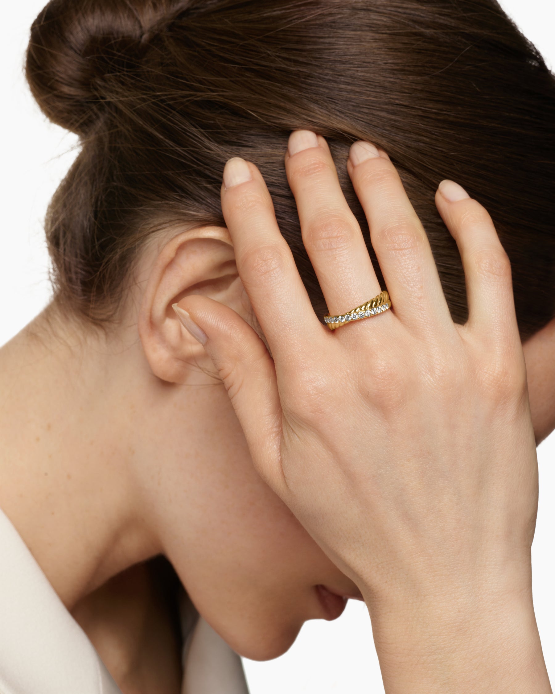 Crossover Two Row Ring in 18K Yellow Gold with Diamonds, 5mm - Image 2