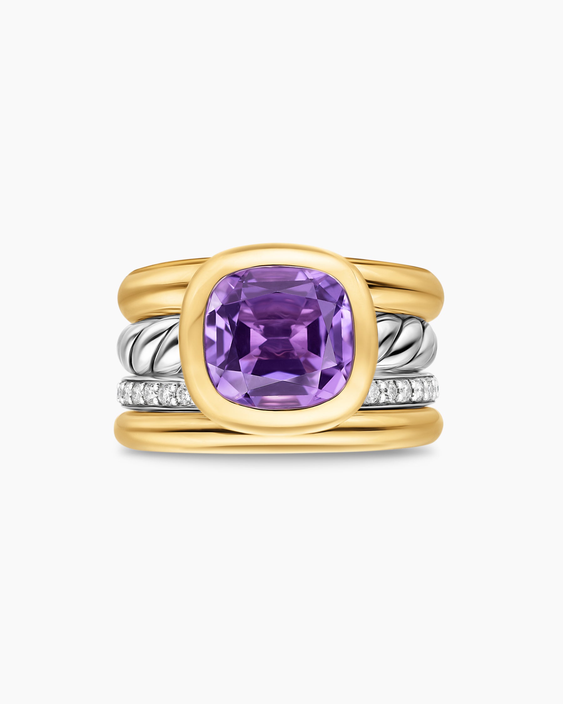 DY Mercer Color Four Row Stone Ring in Sterling Silver with 18K Yellow Gold, Amethyst and Diamonds, 14mm - Image 4