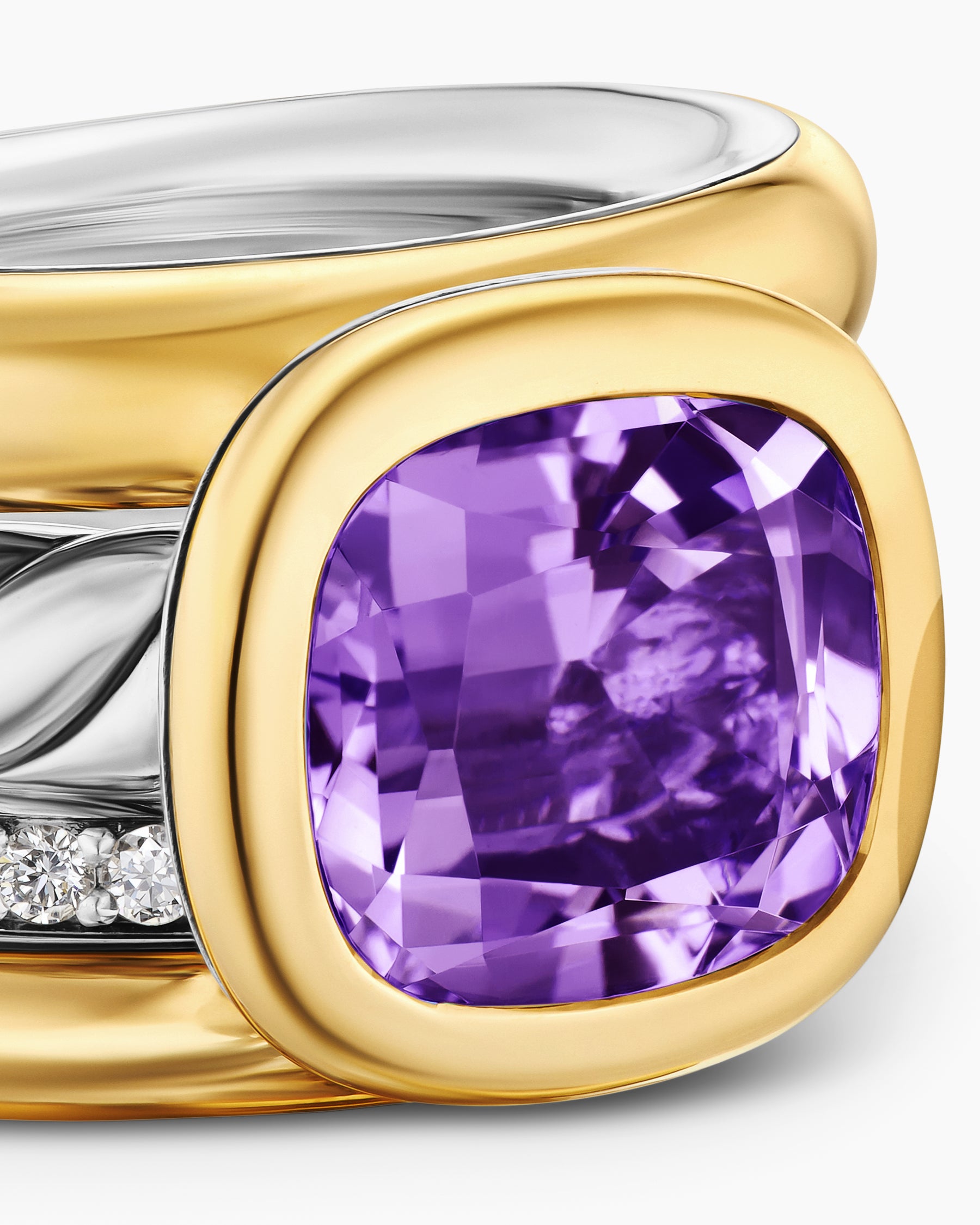 DY Mercer Color Four Row Stone Ring in Sterling Silver with 18K Yellow Gold, Amethyst and Diamonds, 14mm - Image 5