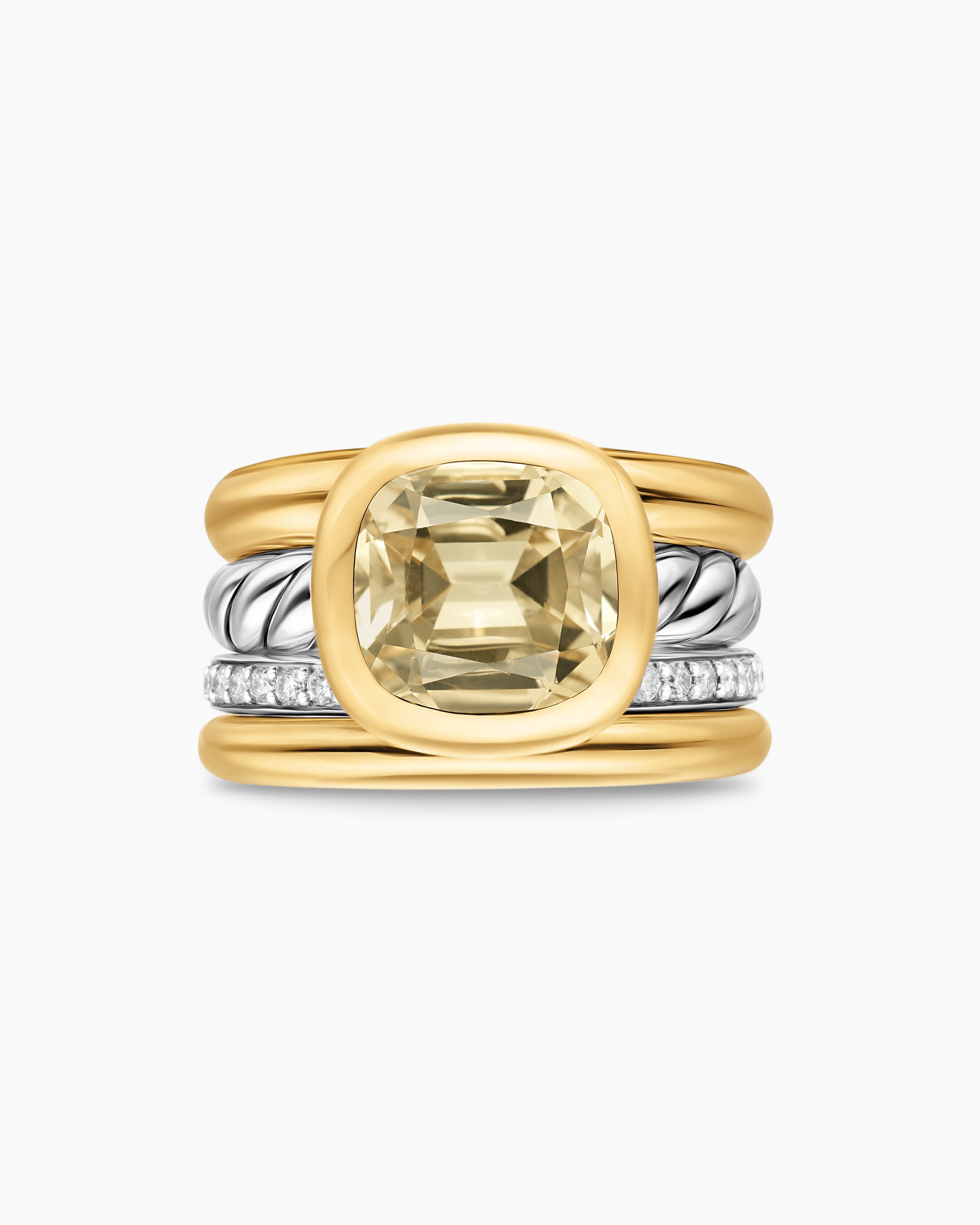 DY Mercer Color Four Row Stone Ring in Sterling Silver with 18K Yellow Gold, Champagne Citrine and Diamonds, 14mm - Image 4
