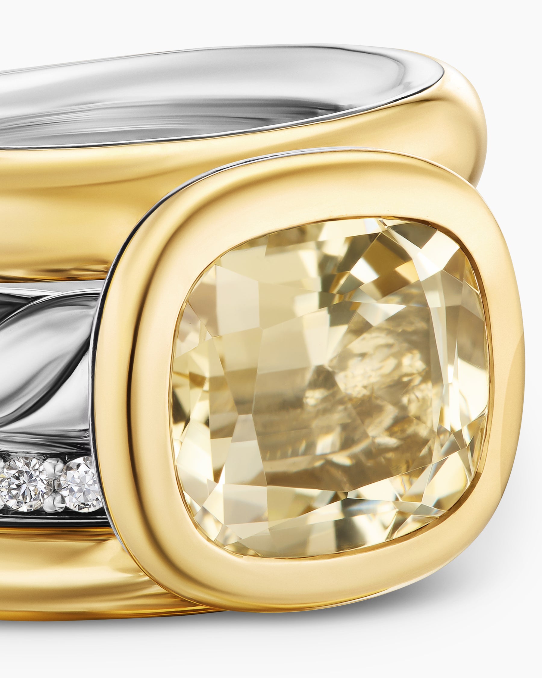 DY Mercer Color Four Row Stone Ring in Sterling Silver with 18K Yellow Gold, Champagne Citrine and Diamonds, 14mm - Image 5