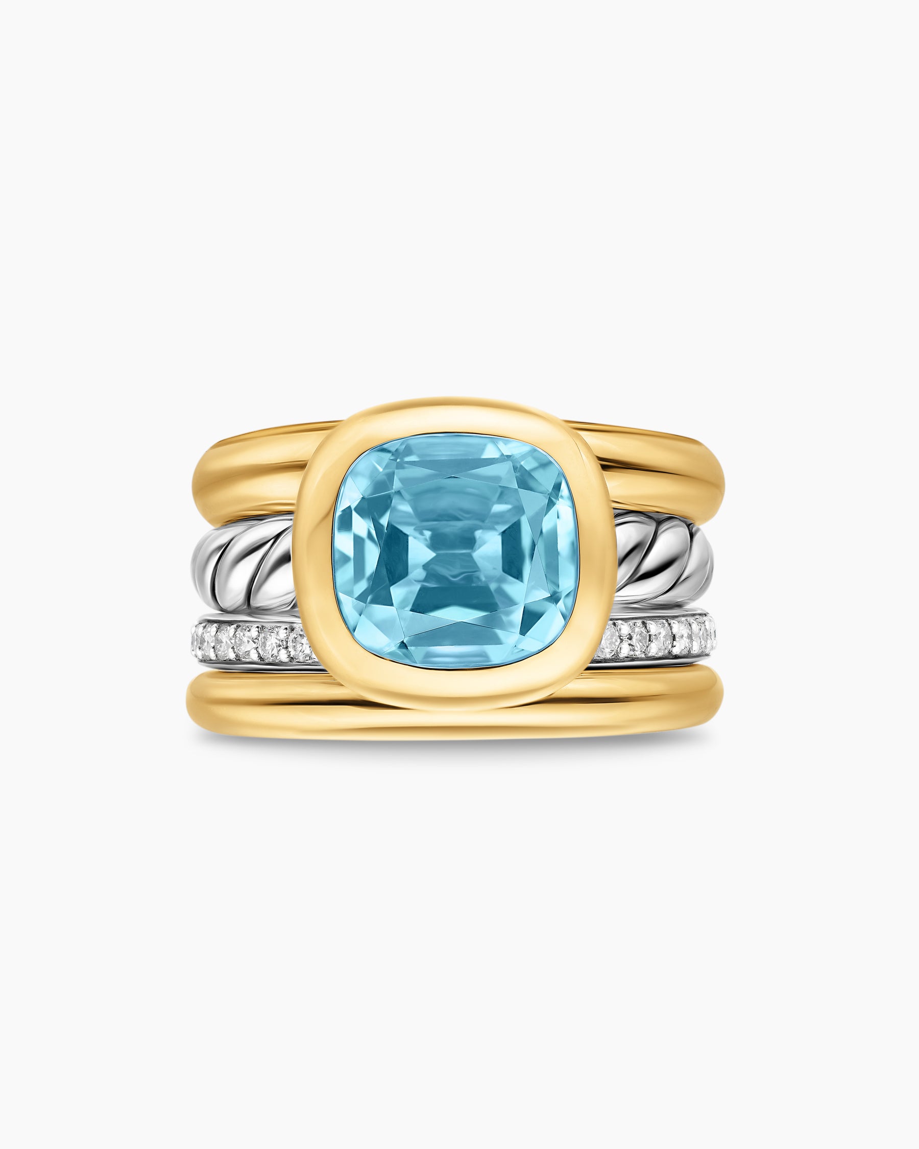 DY Mercer Color Four Row Stone Ring in Sterling Silver with 18K Yellow Gold, Sky Blue Topaz and Diamonds, 14mm - Image 4