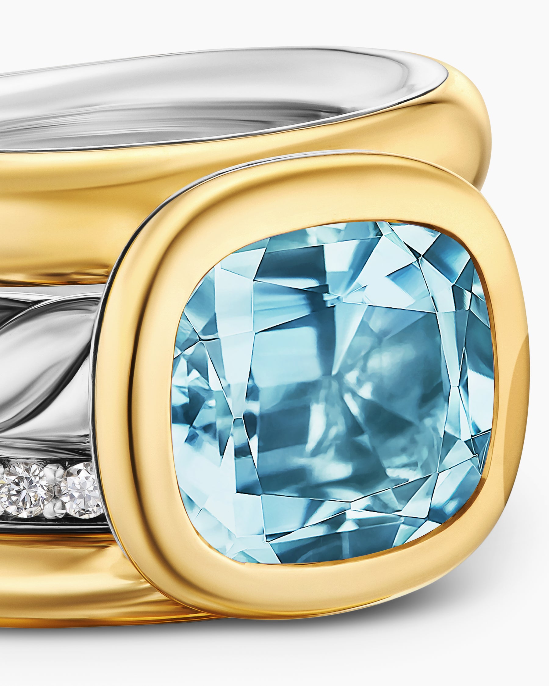 DY Mercer Color Four Row Stone Ring in Sterling Silver with 18K Yellow Gold, Sky Blue Topaz and Diamonds, 14mm - Image 5