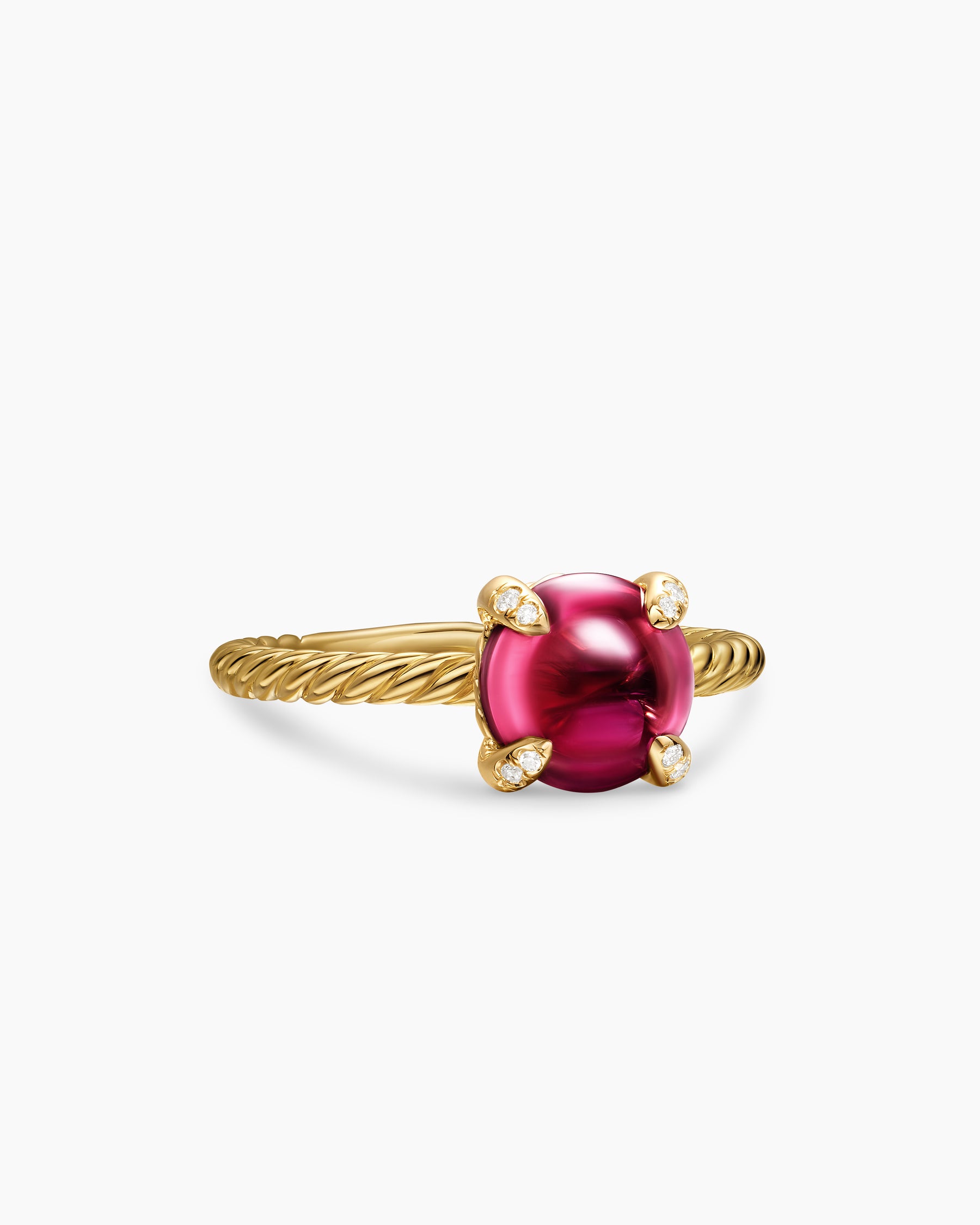 Petite Chatelaine Ring in 18K Yellow Gold with Rhodolite Garnet and Diamonds, 8mm