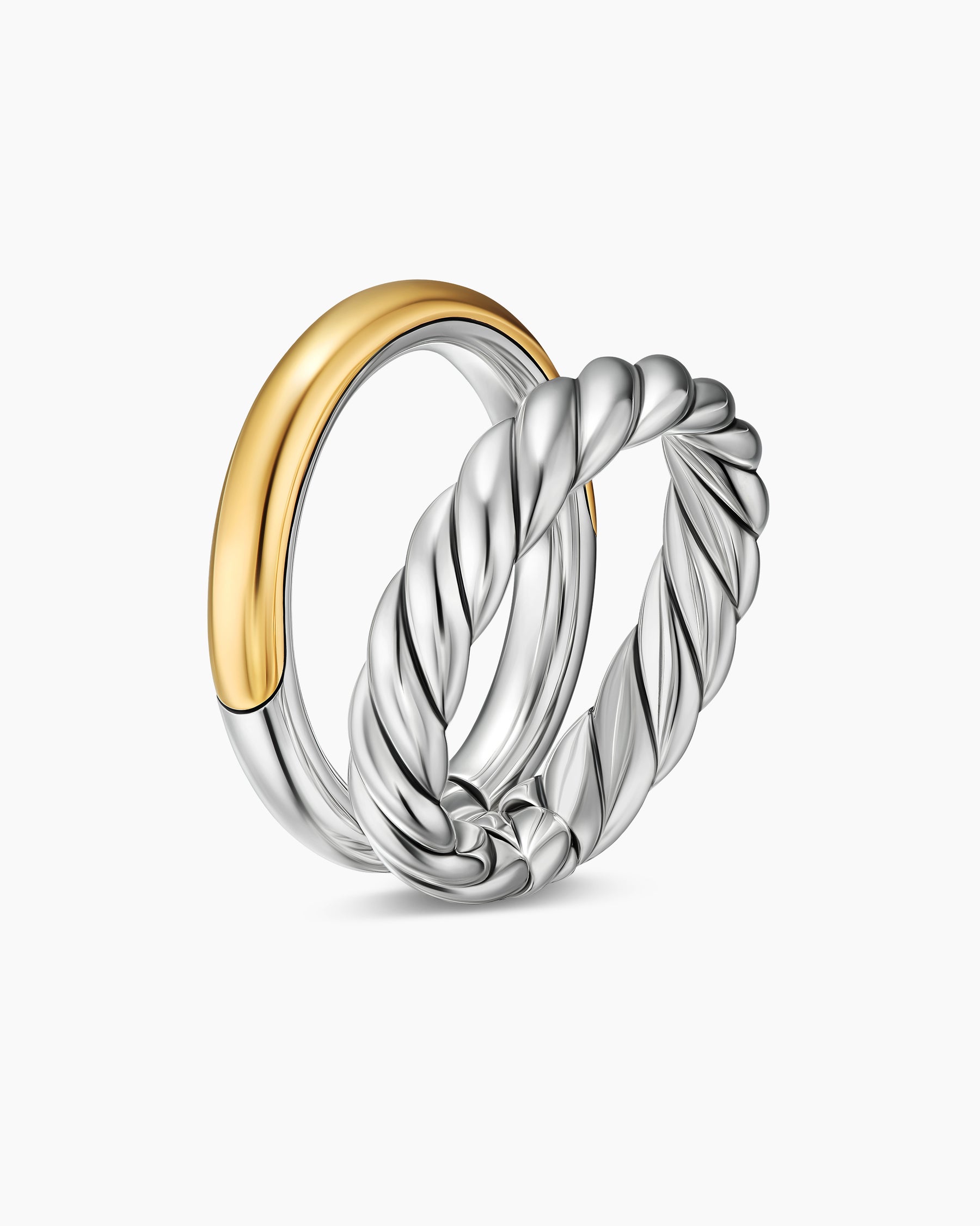 DY Mercer Two Row Ring in Sterling Silver with 18K Yellow Gold, 8mm - Image 3