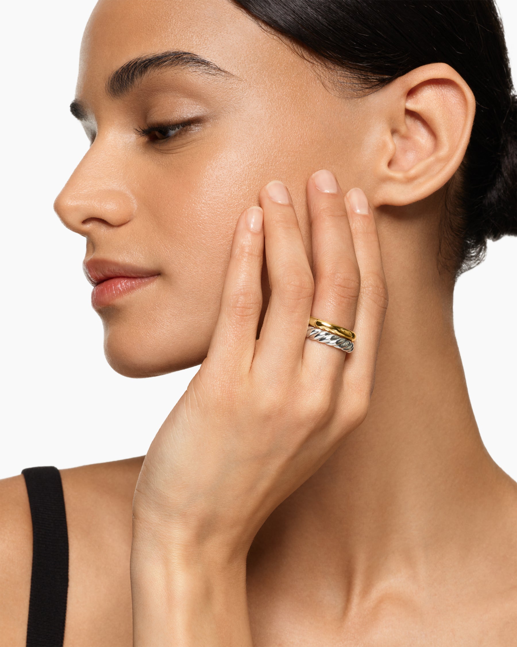 Alternative view of DY Mercer Two Row Ring in Sterling Silver with 18K Yellow Gold, 8mm