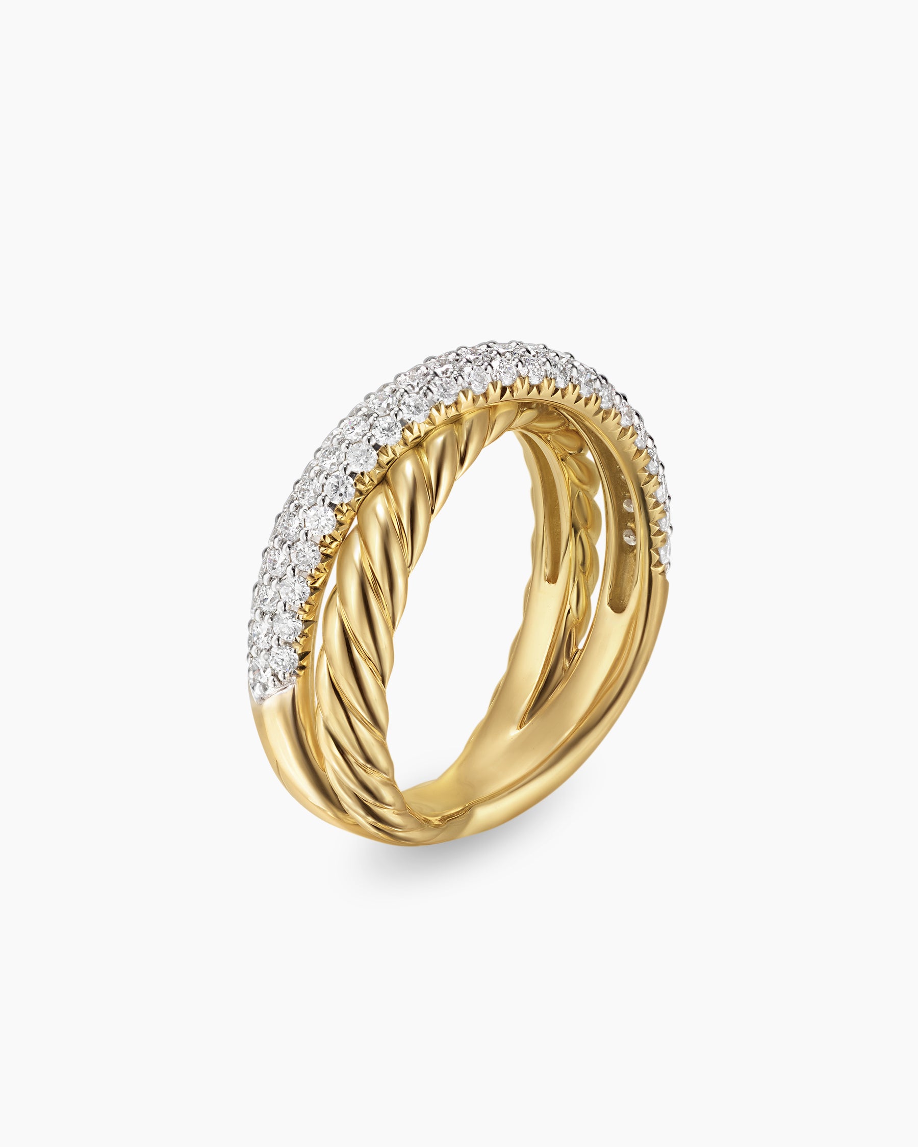 Crossover Two Row Ring in 18K Yellow Gold with Diamonds, 7.4mm - Image 3