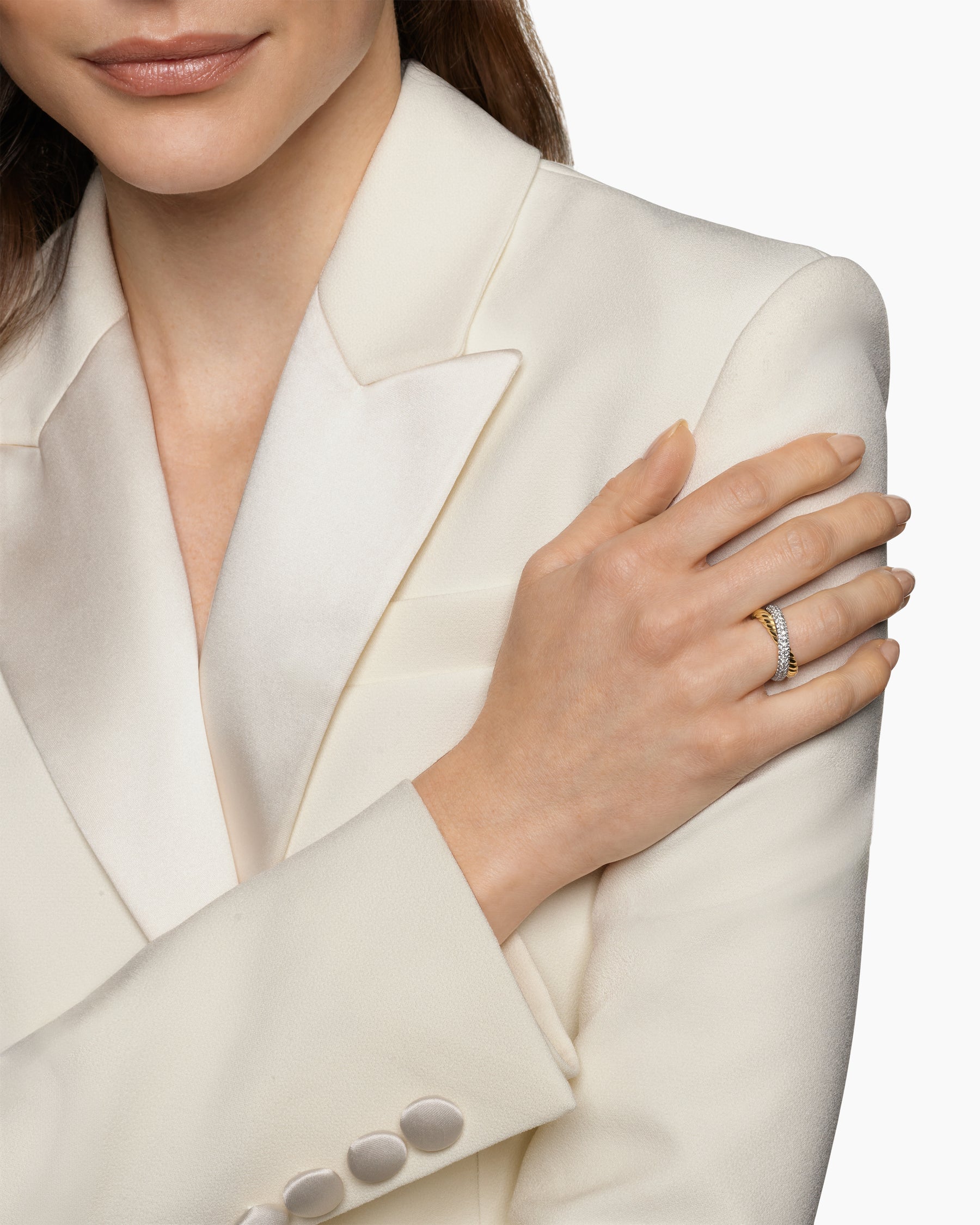 Alternative view of Crossover Two Row Ring in 18K Yellow Gold with Diamonds, 7.4mm