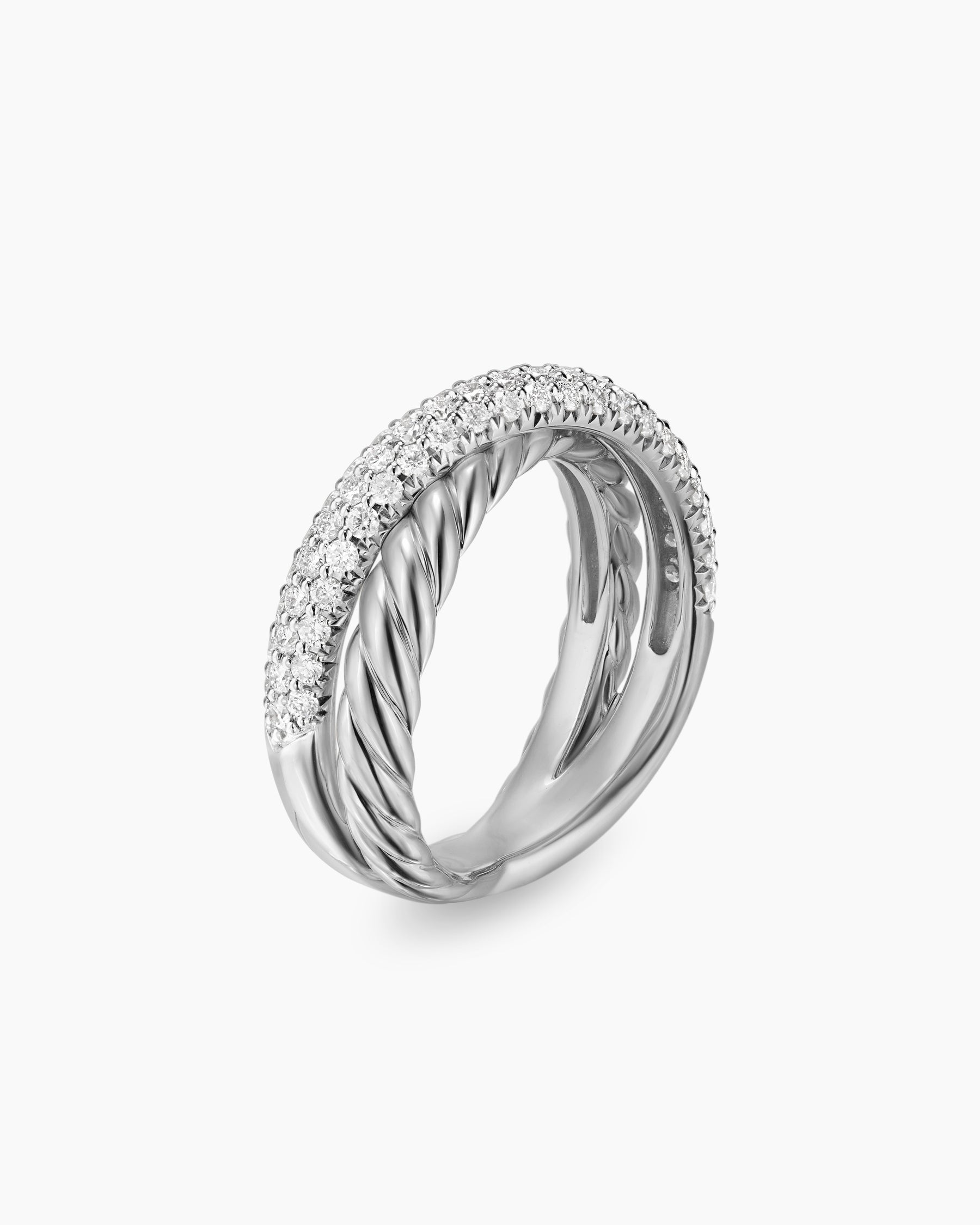 Crossover Two Row Ring in Sterling Silver with Diamonds, 7.4mm - Image 3