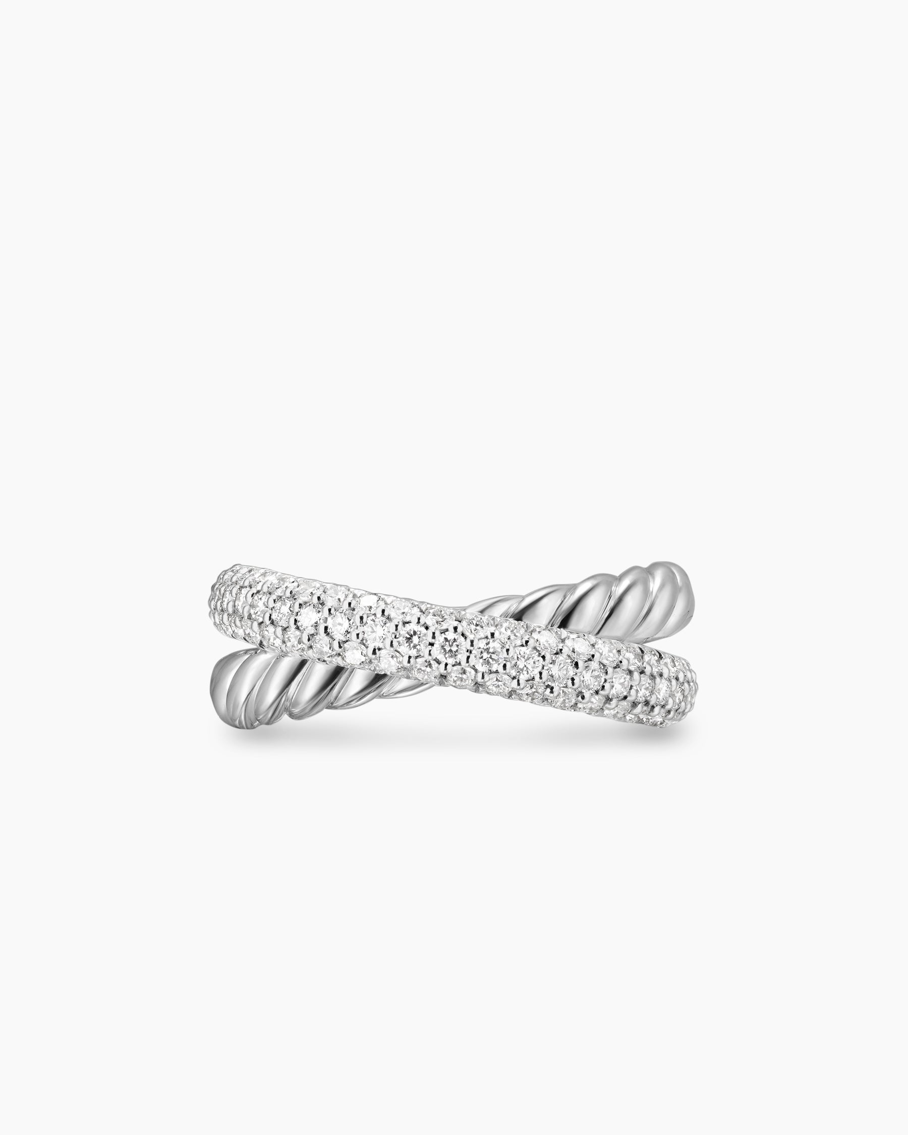 Crossover Two Row Ring in Sterling Silver with Diamonds, 7.4mm - Image 4