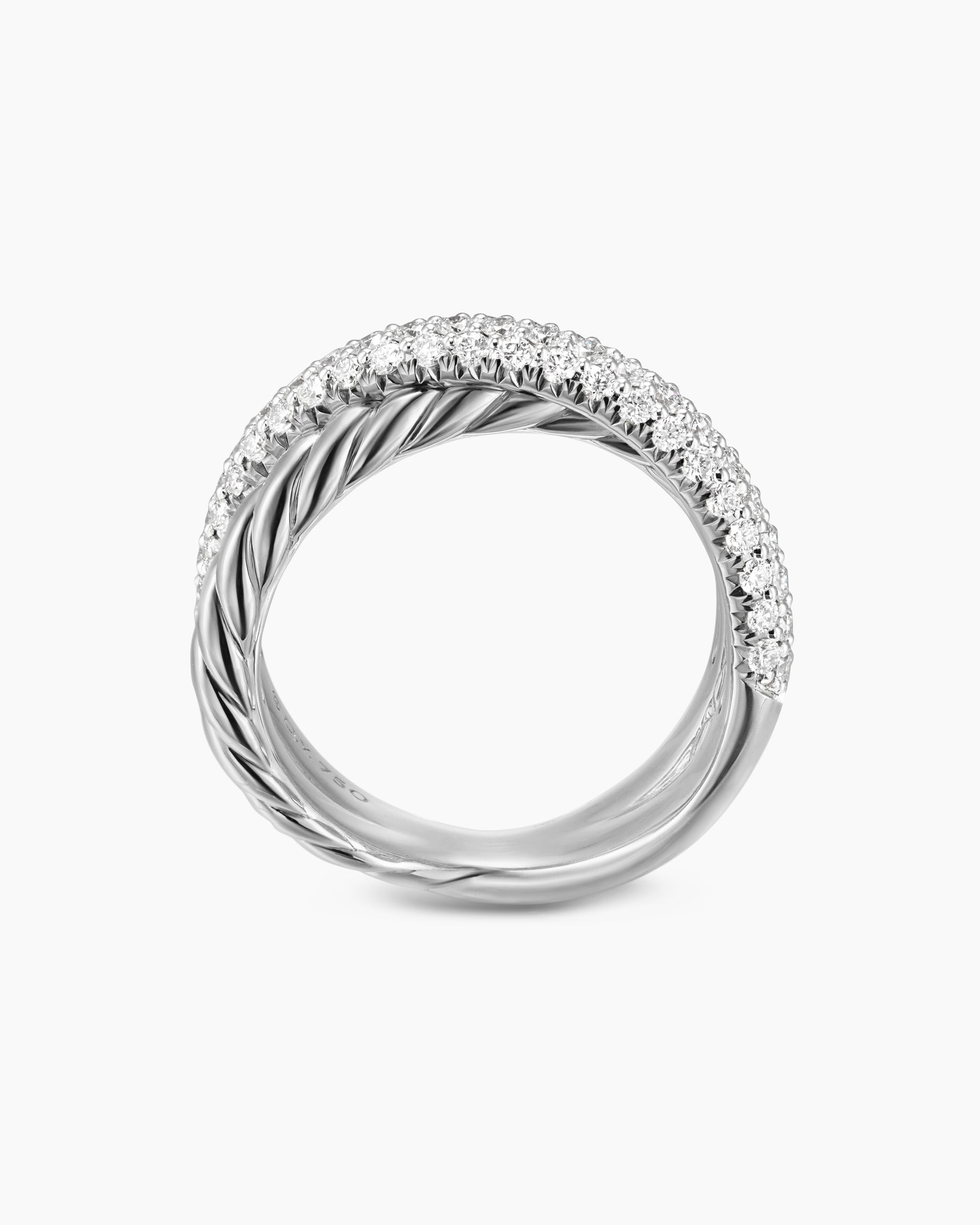 Crossover Two Row Ring in Sterling Silver with Diamonds, 7.4mm - Image 5
