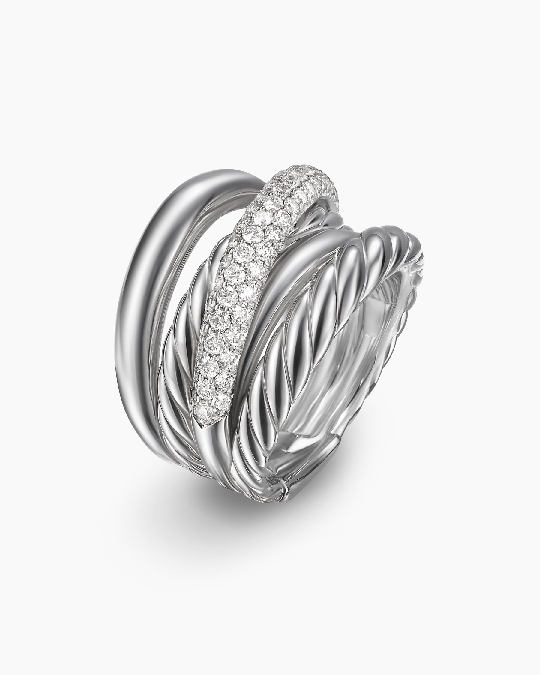 Crossover Five Row Ring in Sterling Silver with Diamonds, 17.5mm - Image 3