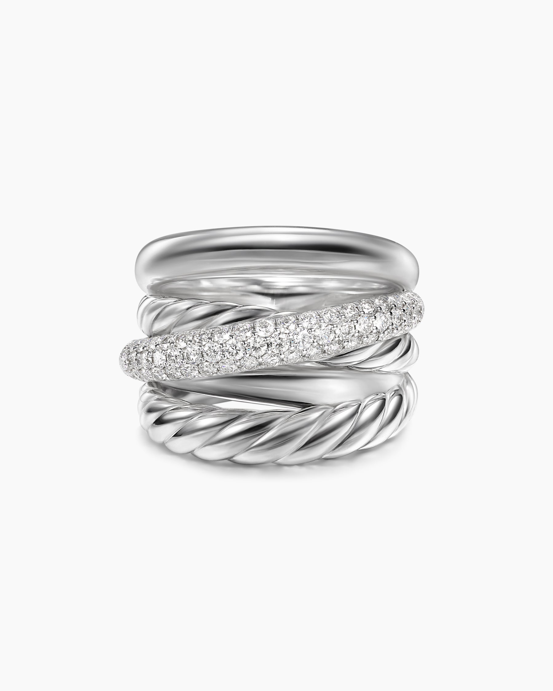 Crossover Five Row Ring in Sterling Silver with Diamonds, 17.5mm - Image 4