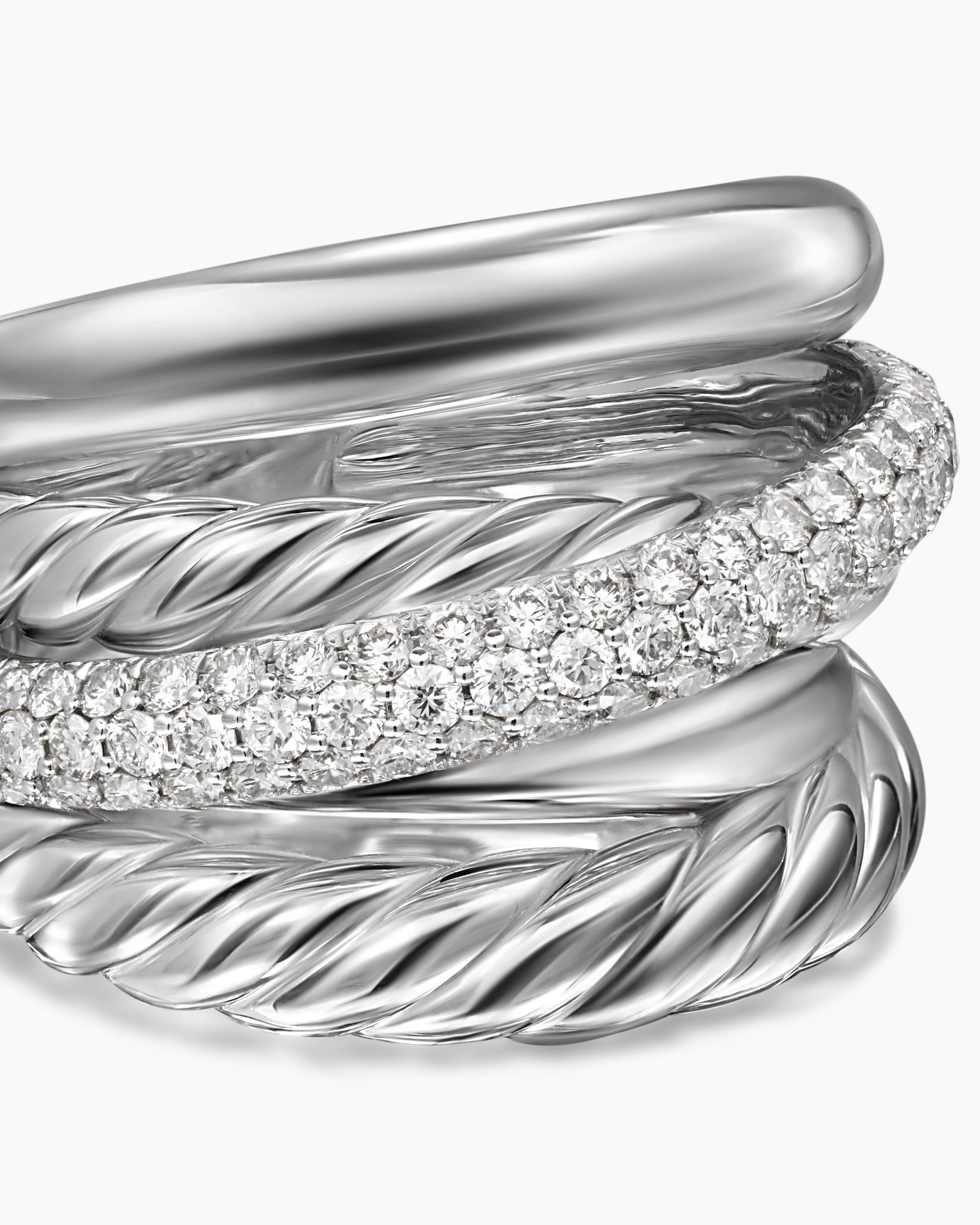 Crossover Five Row Ring in Sterling Silver with Diamonds, 17.5mm - Image 5