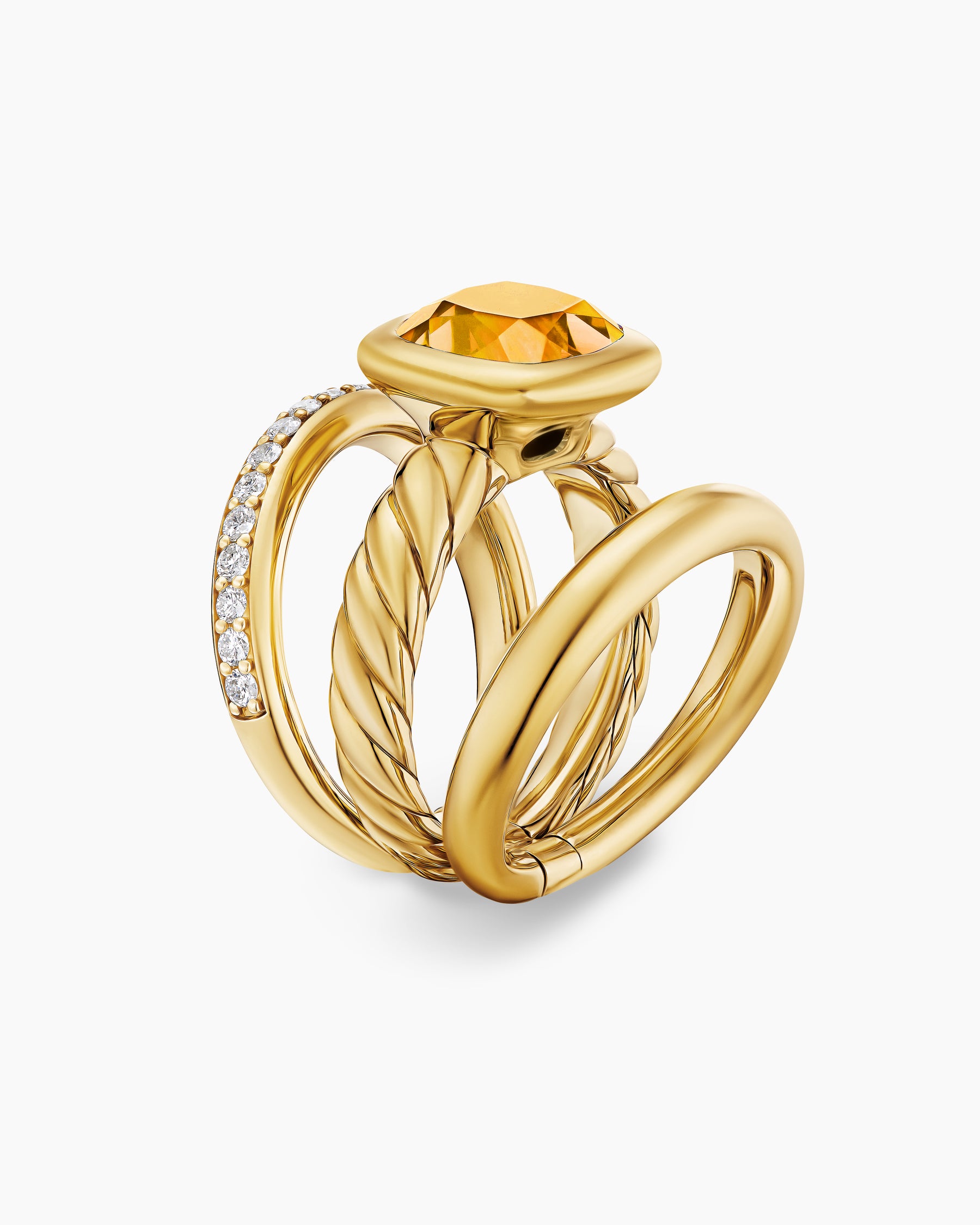 DY Mercer Color Three Row Stone Ring in 18K Yellow Gold with Citrine and Diamonds, 12mm - Image 3