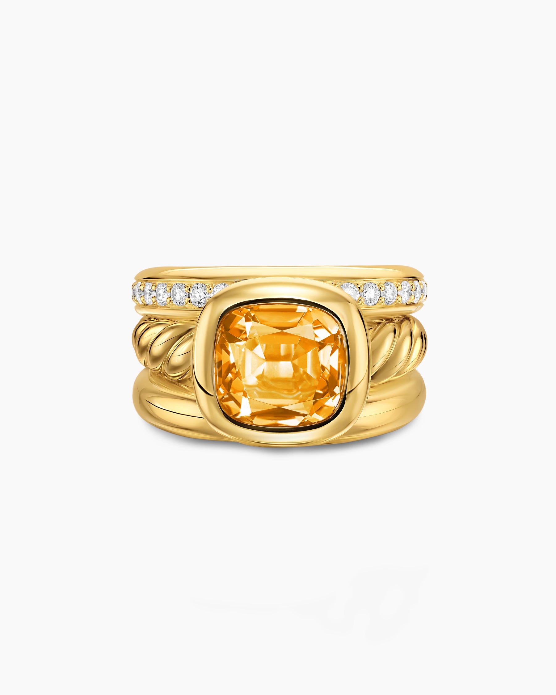 DY Mercer Color Three Row Stone Ring in 18K Yellow Gold with Citrine and Diamonds, 12mm - Image 4