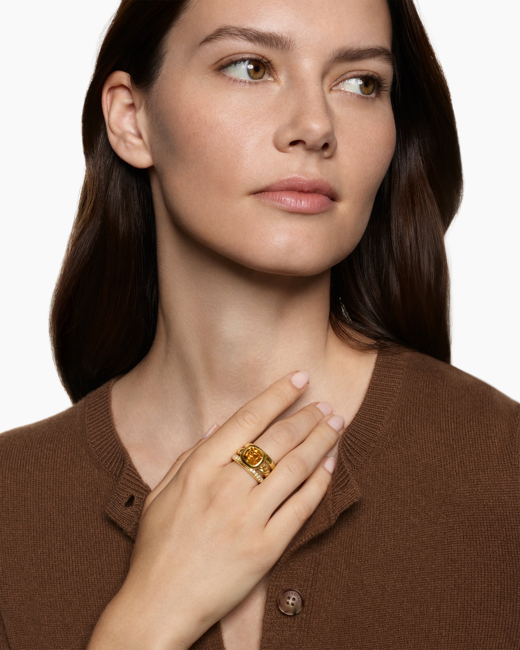 Alternative view of DY Mercer Color Three Row Stone Ring in 18K Yellow Gold with Citrine and Diamonds, 12mm