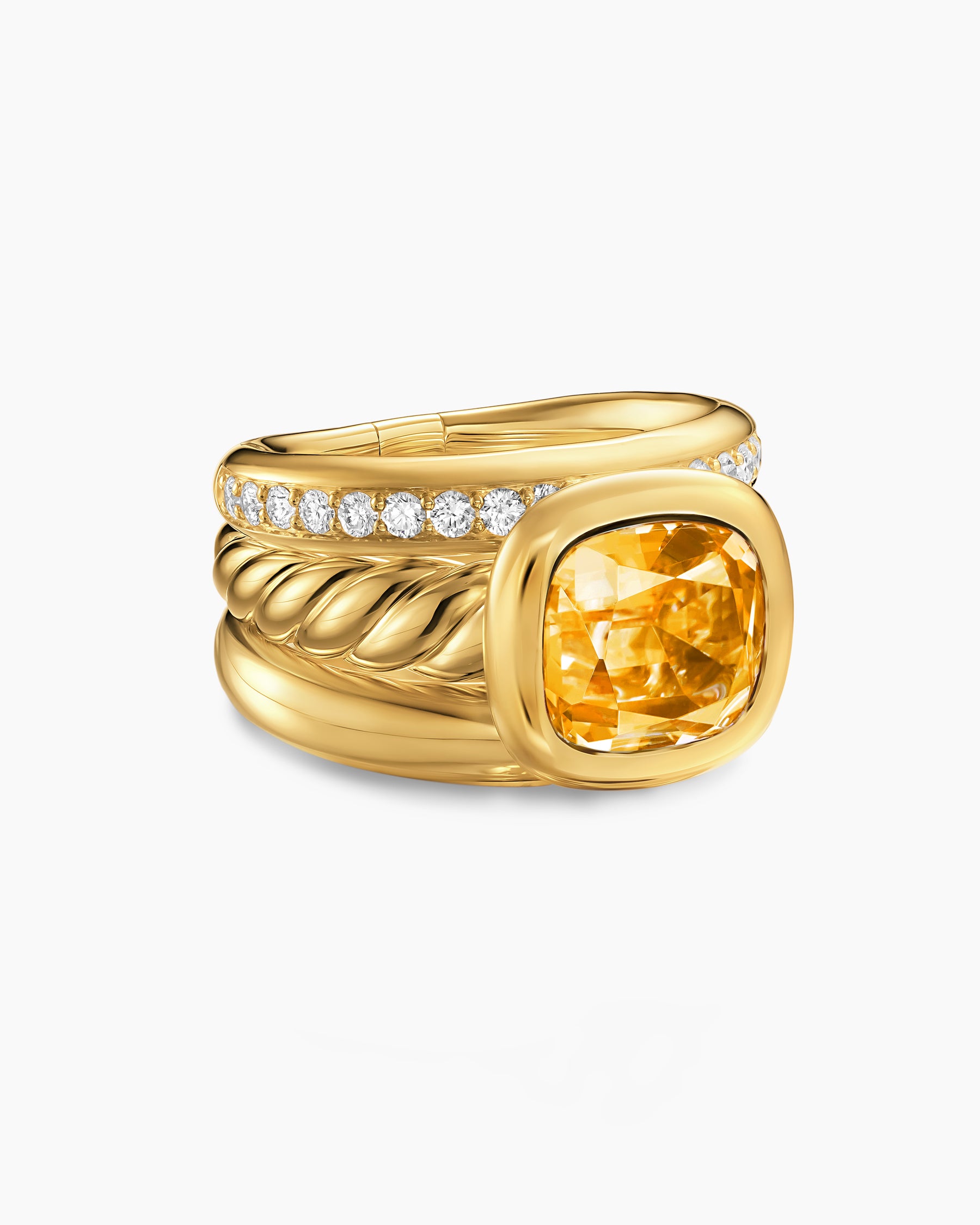 DY Mercer Color Three Row Stone Ring in 18K Yellow Gold with Citrine and Diamonds, 12mm