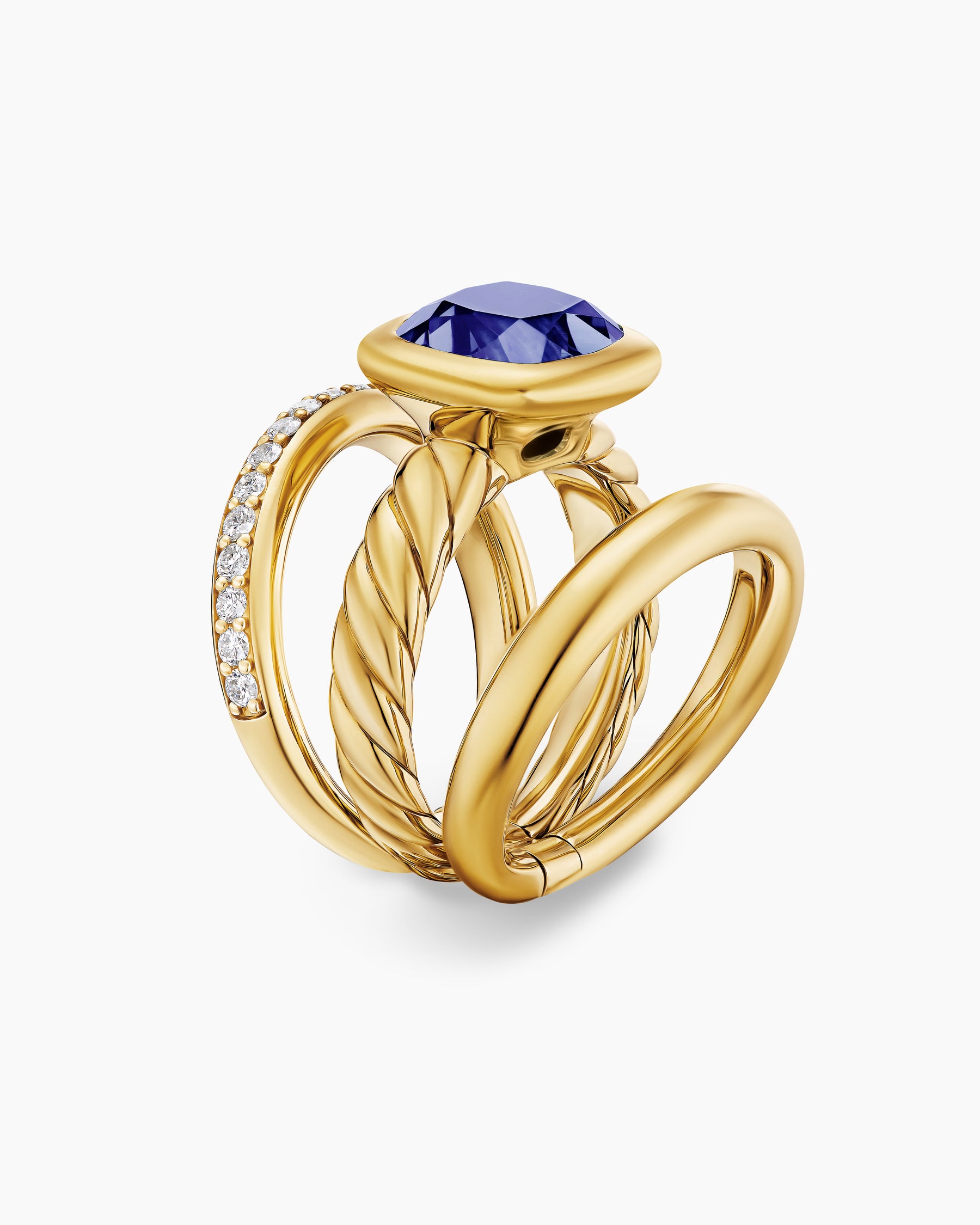DY Mercer Color Three Row Stone Ring in 18K Yellow Gold with Iolite and Diamonds, 12mm - Image 3