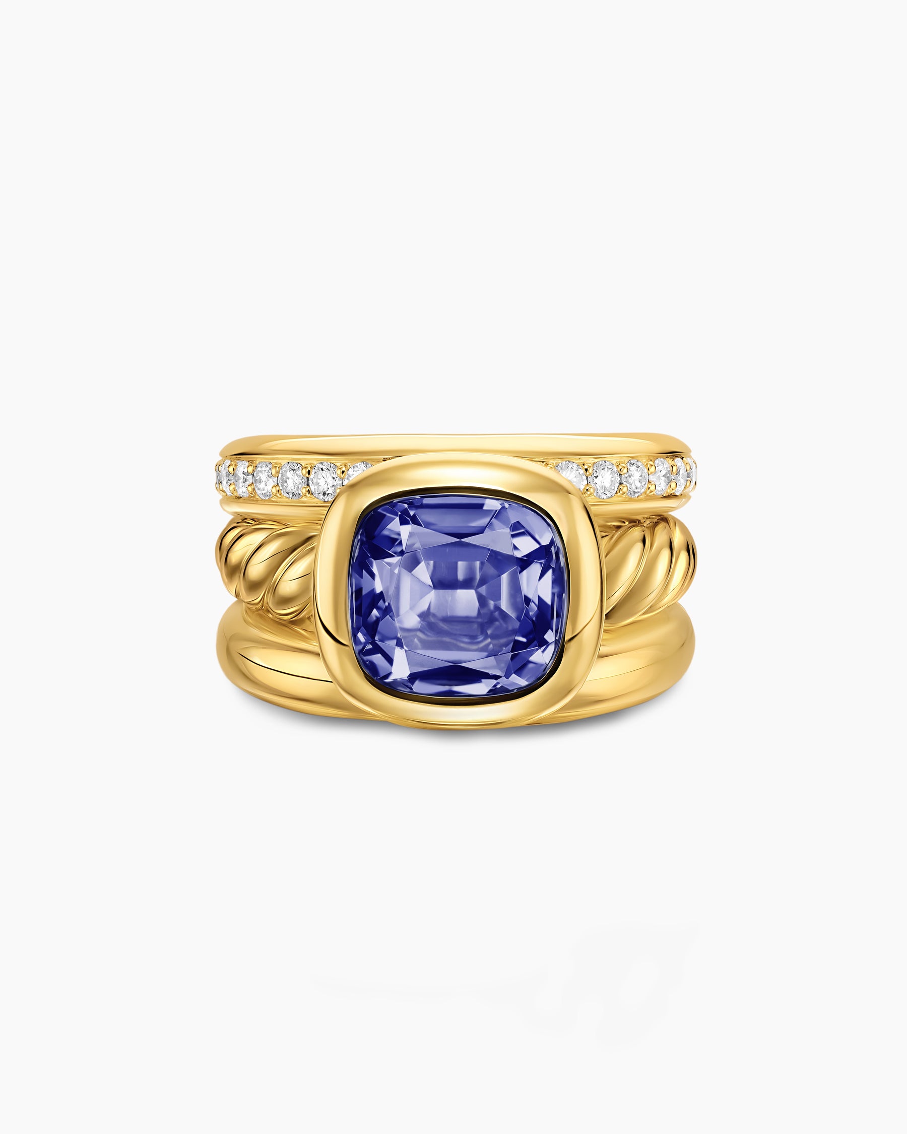 DY Mercer Color Three Row Stone Ring in 18K Yellow Gold with Iolite and Diamonds, 12mm - Image 4