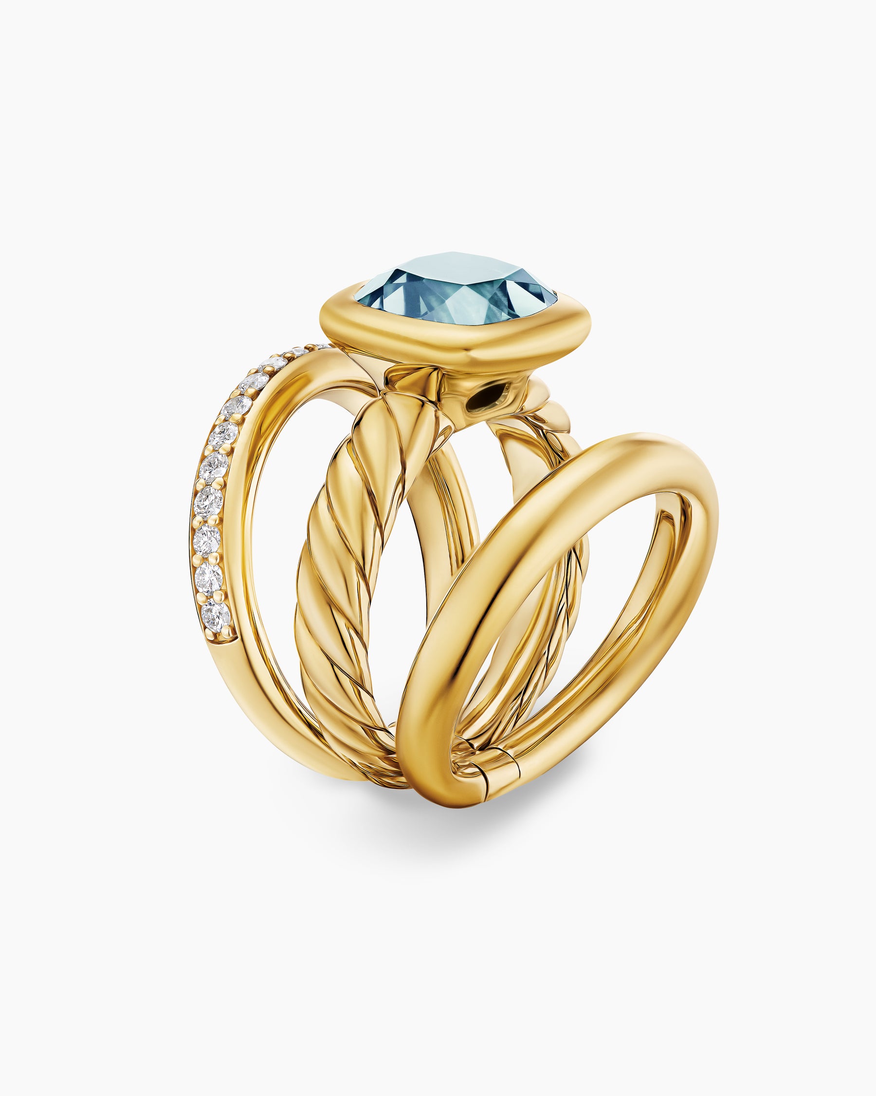 DY Mercer Color Three Row Stone Ring in 18K Yellow Gold with Sky Blue Topaz and Diamonds, 12mm - Image 3