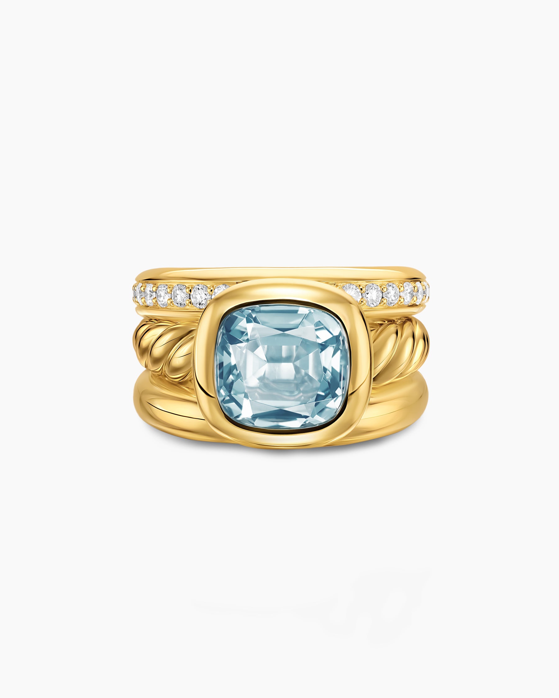 DY Mercer Color Three Row Stone Ring in 18K Yellow Gold with Sky Blue Topaz and Diamonds, 12mm - Image 4