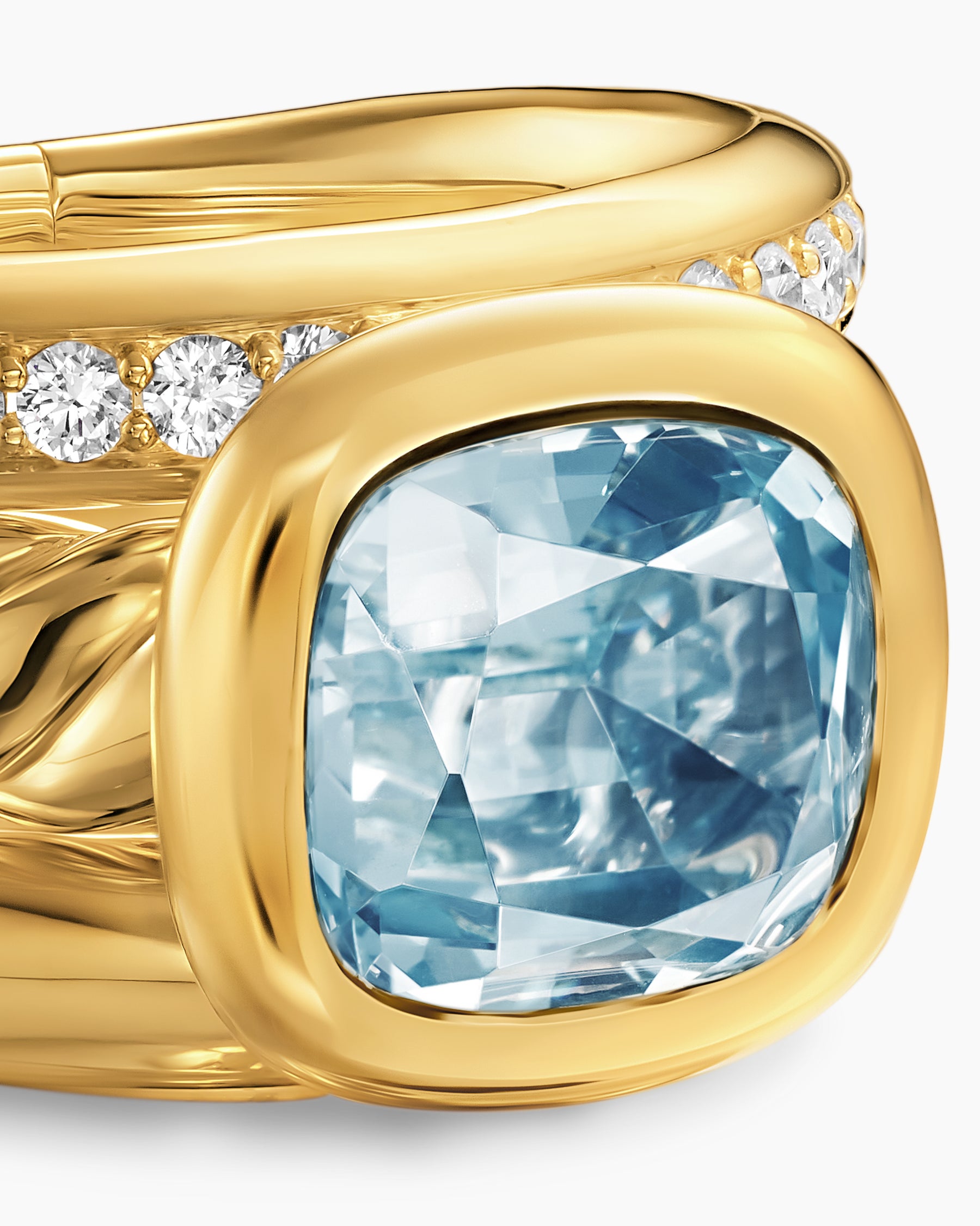 DY Mercer Color Three Row Stone Ring in 18K Yellow Gold with Sky Blue Topaz and Diamonds, 12mm - Image 5