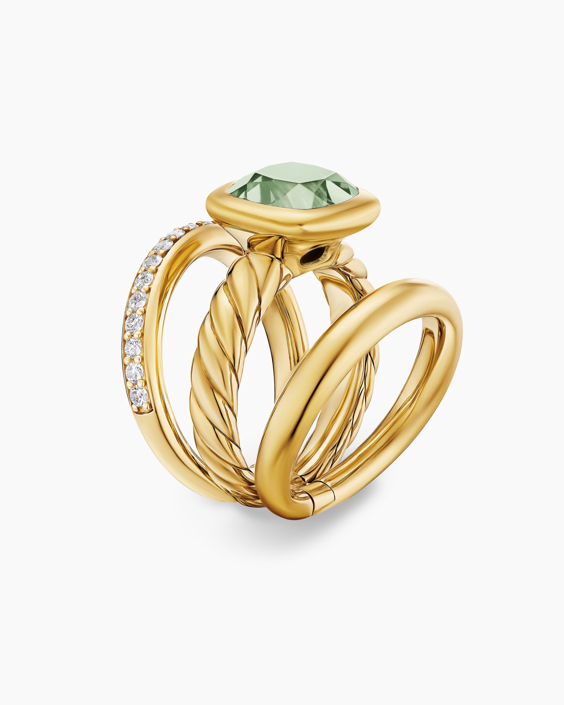 DY Mercer Color Three Row Stone Ring in 18K Yellow Gold with Prasiolite and Diamonds, 12mm - Image 3