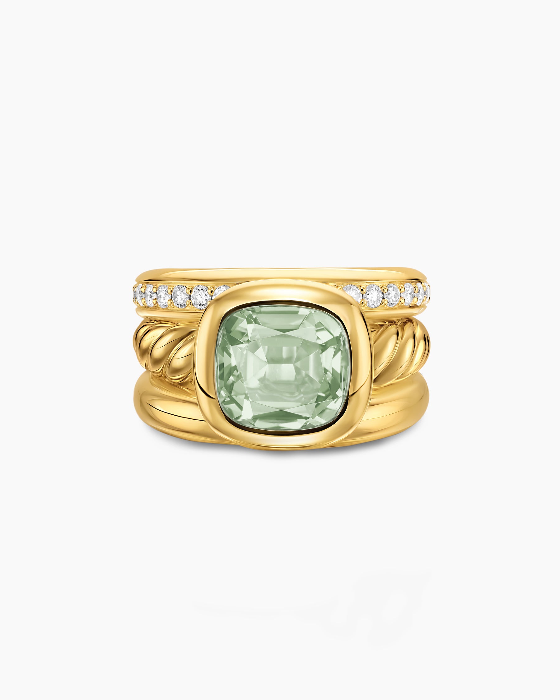 DY Mercer Color Three Row Stone Ring in 18K Yellow Gold with Prasiolite and Diamonds, 12mm - Image 4