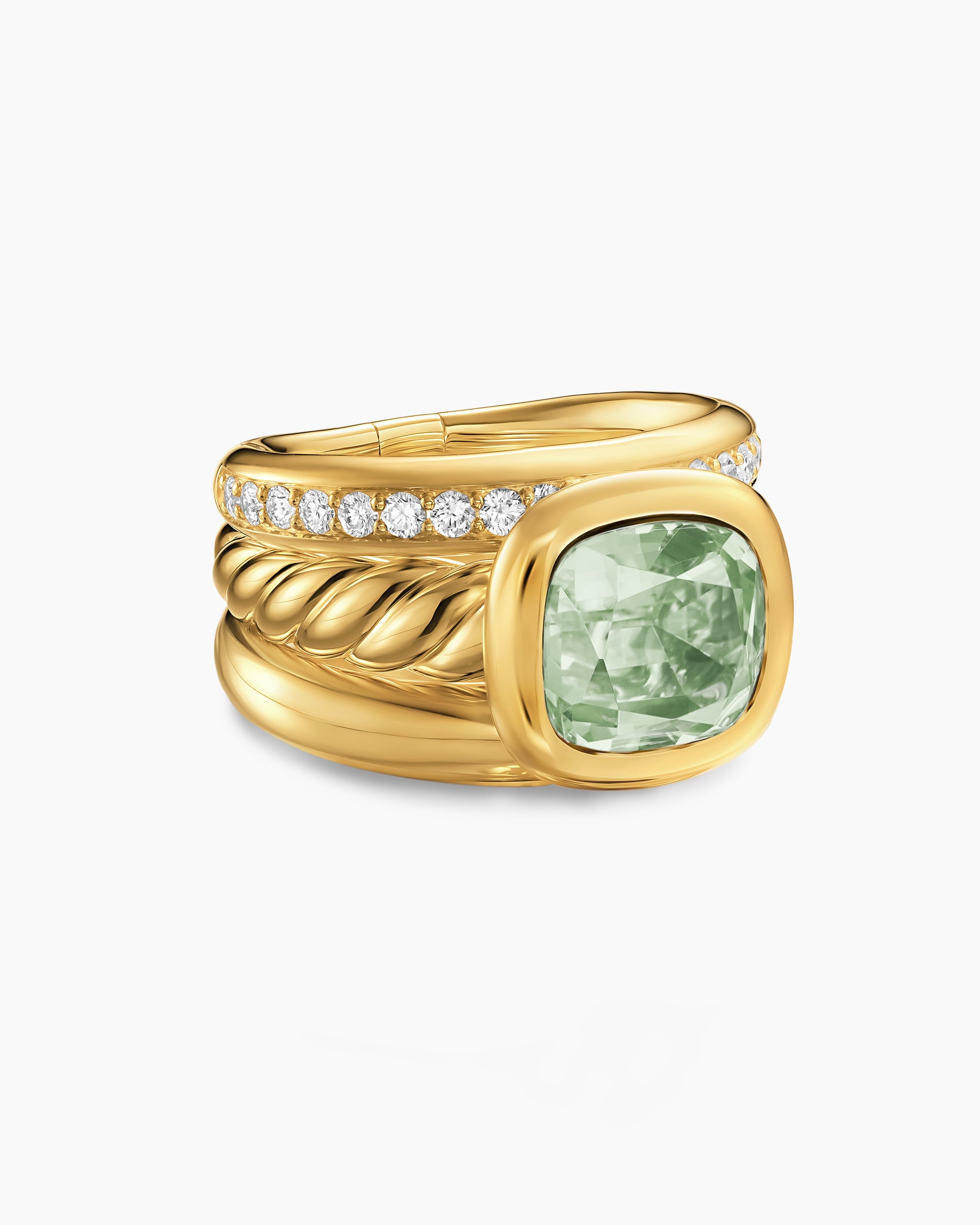 DY Mercer Color Three Row Stone Ring in 18K Yellow Gold with Prasiolite and Diamonds, 12mm