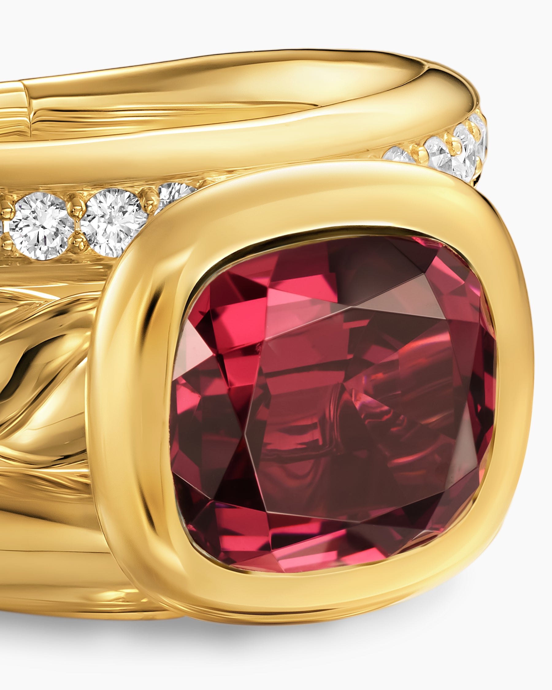 DY Mercer Color Three Row Stone Ring in 18K Yellow Gold with Rhodolite Garnet and Diamonds, 12mm - Image 4