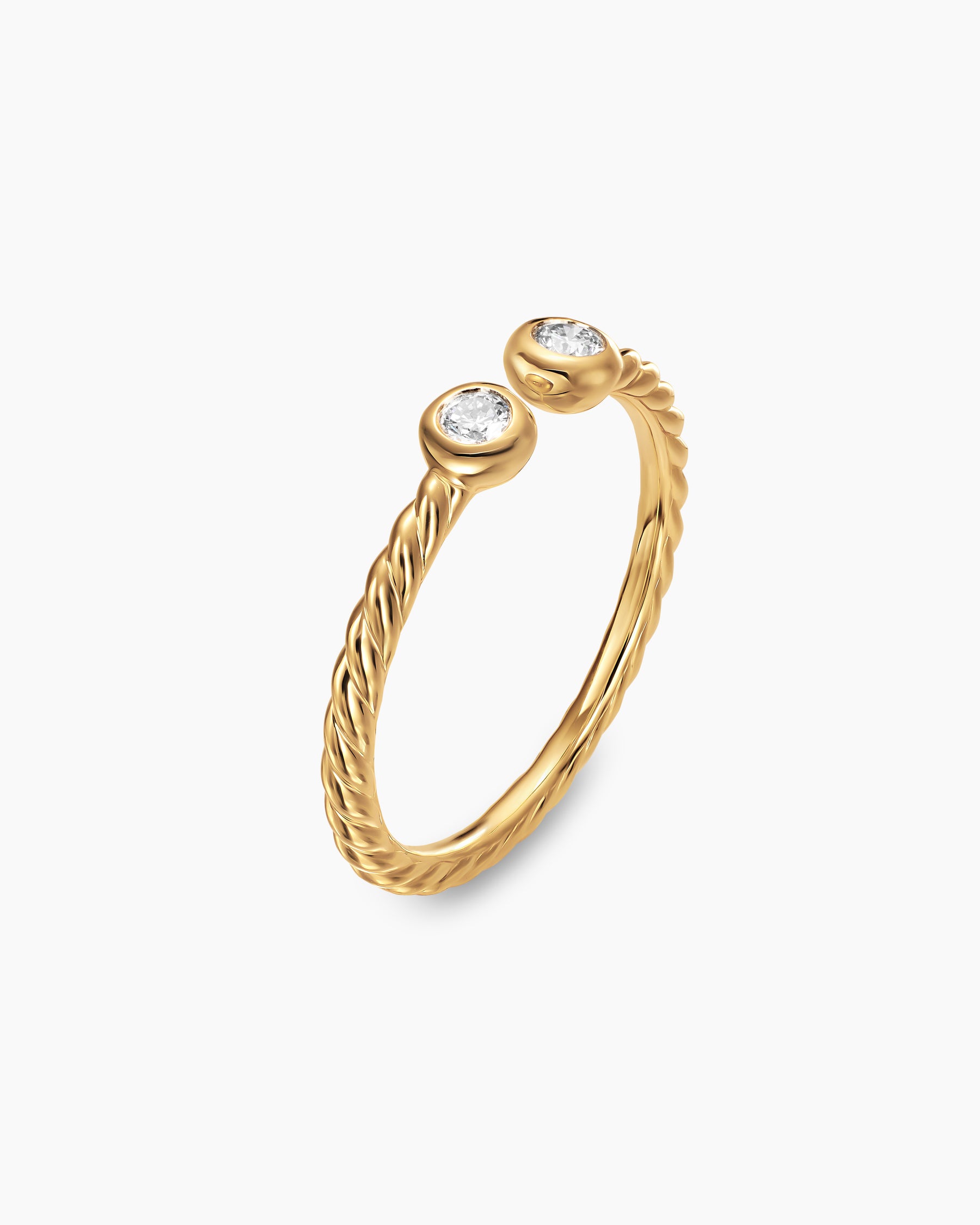 Cable Open Round Ring in 18K Yellow Gold with Diamonds, 1.7mm - Image 3