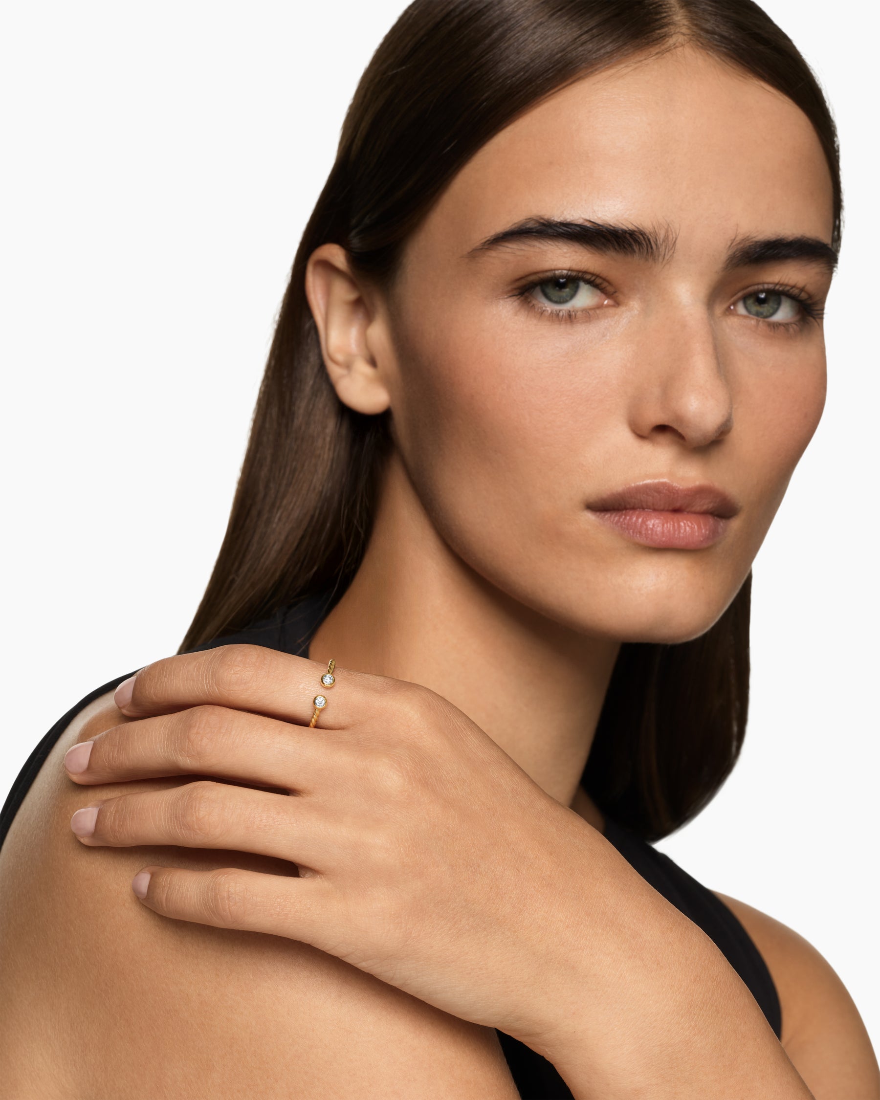 Alternative view of Cable Open Round Ring in 18K Yellow Gold with Diamonds, 1.7mm