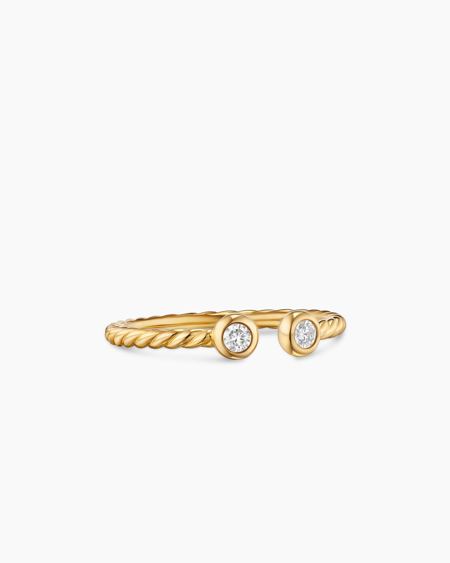 Cable Open Round Ring in 18K Yellow Gold with Diamonds, 1.7mm