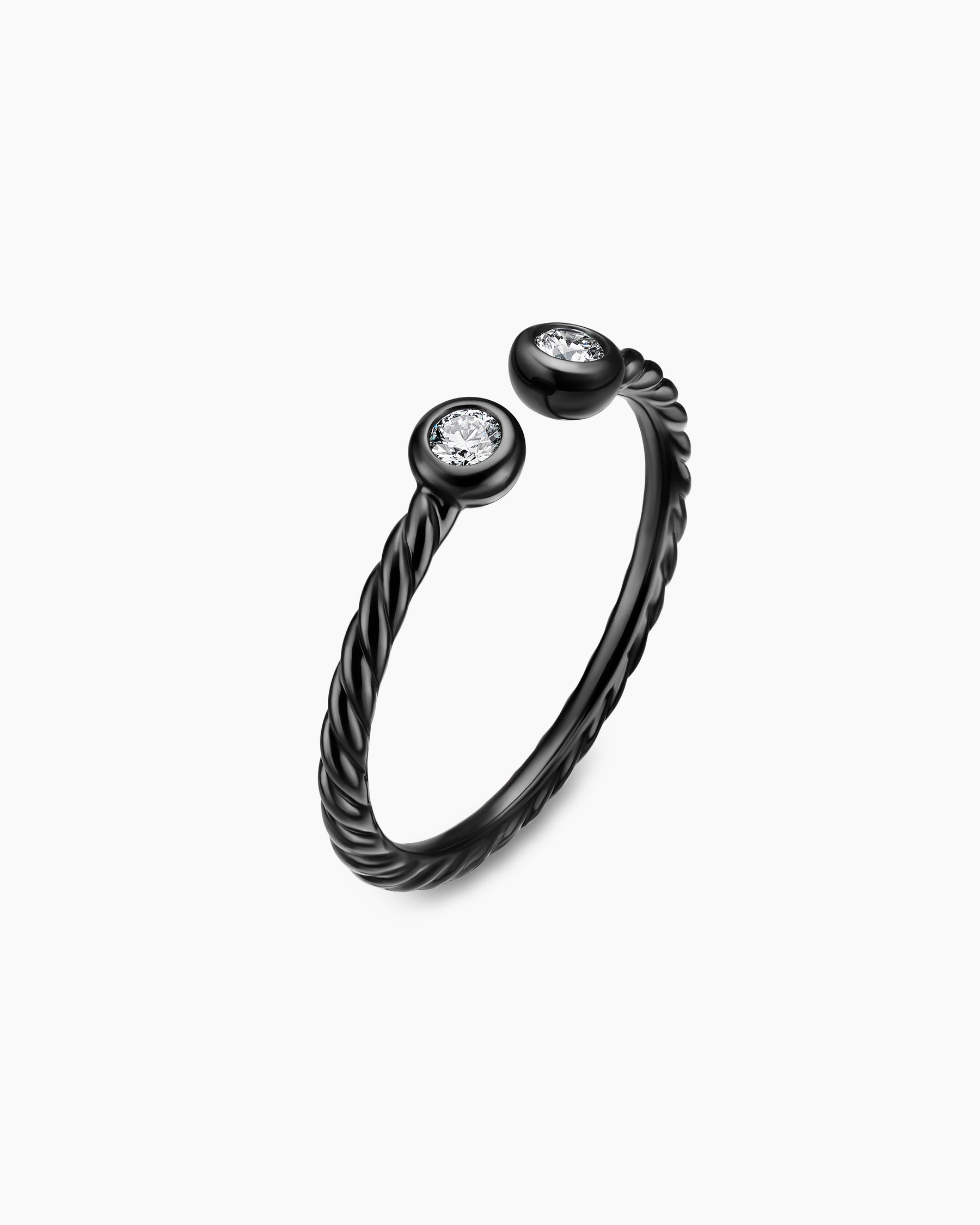 Cable Open Round Ring in Black Titanium with Diamonds, 1.7mm - Image 3