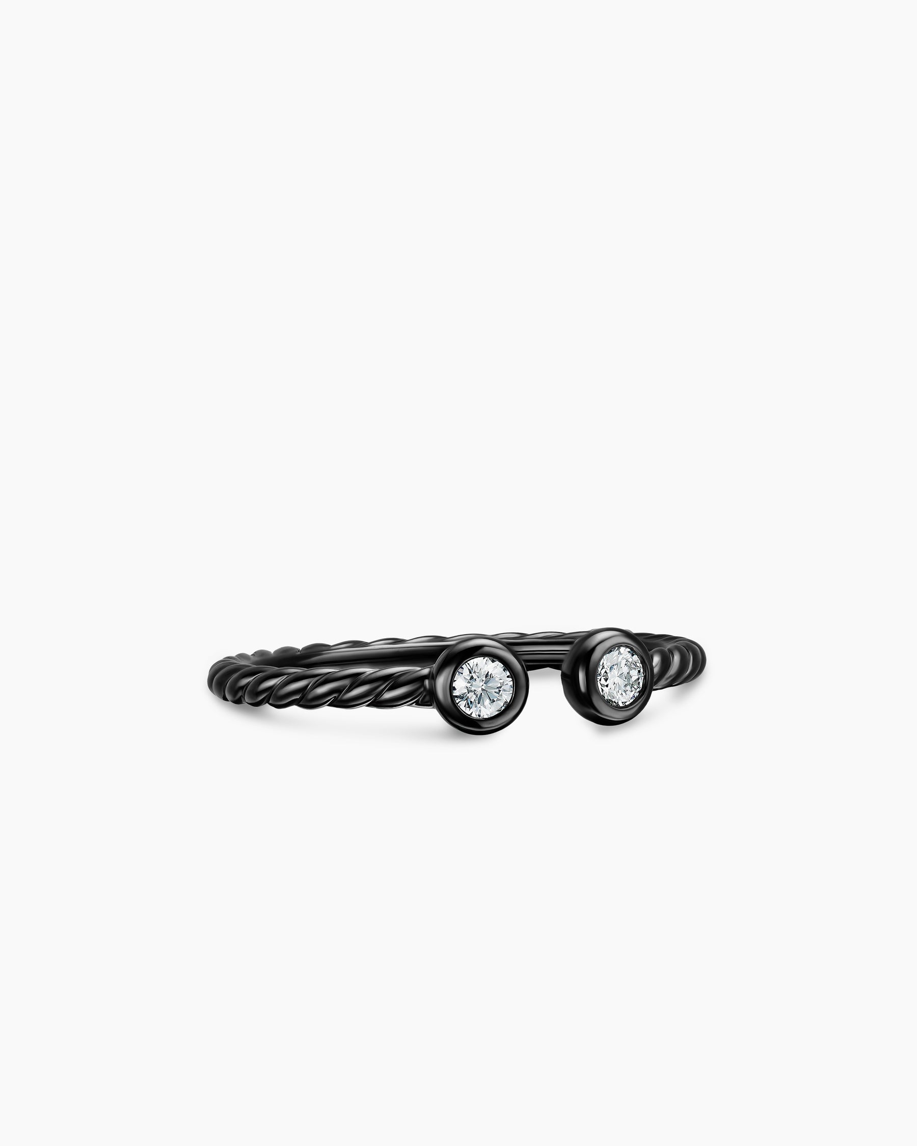 Cable Open Round Ring in Black Titanium with Diamonds, 1.7mm