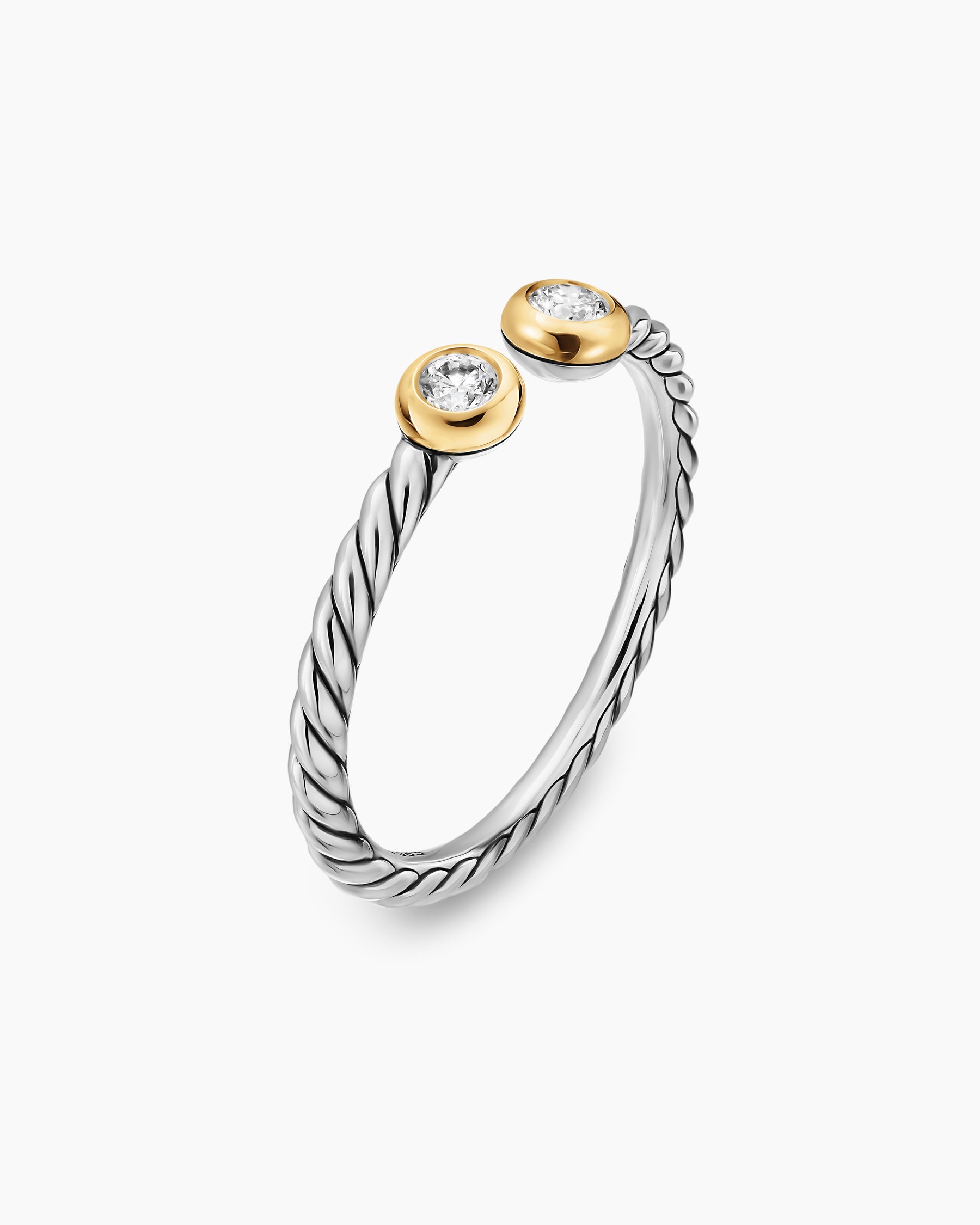 Cable Open Round Ring in Sterling Silver with 14K Yellow Gold and Diamonds, 1.7mm - Image 3