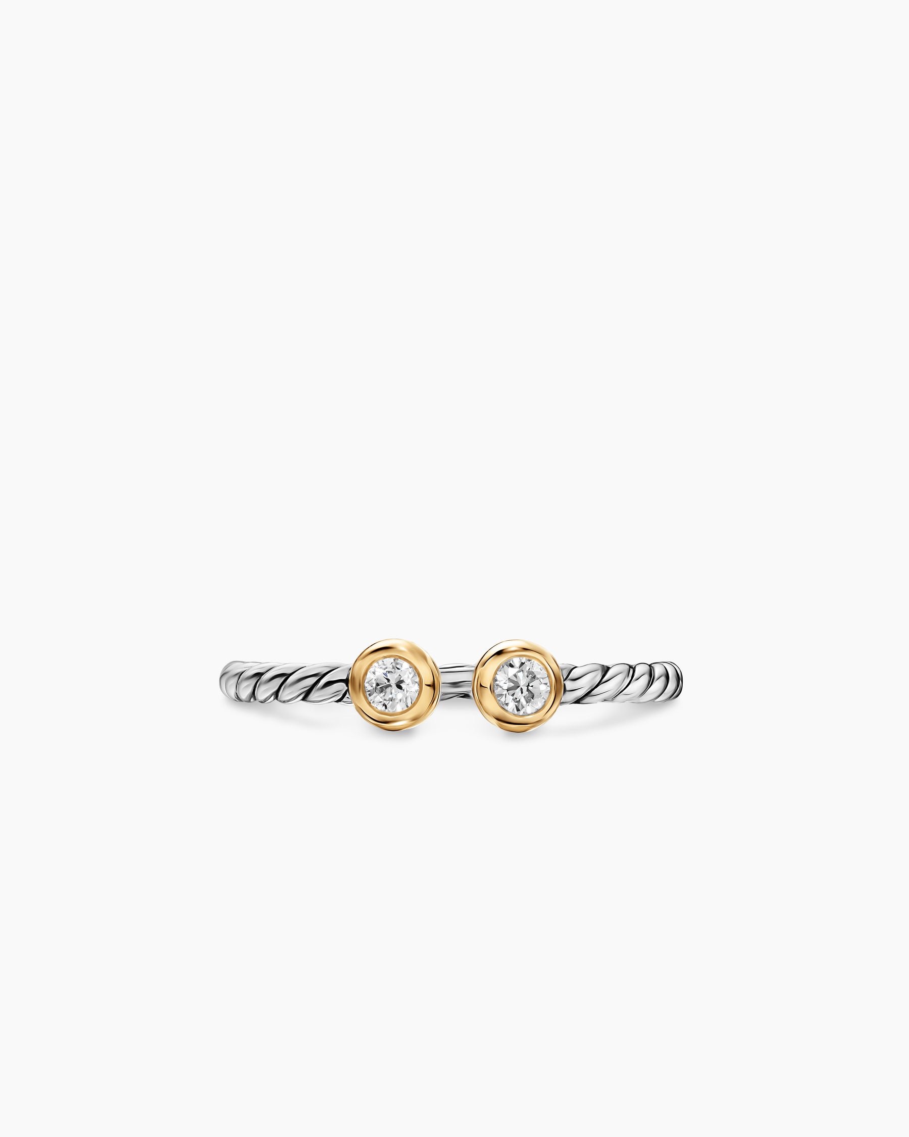 Cable Open Round Ring in Sterling Silver with 14K Yellow Gold and Diamonds, 1.7mm - Image 4