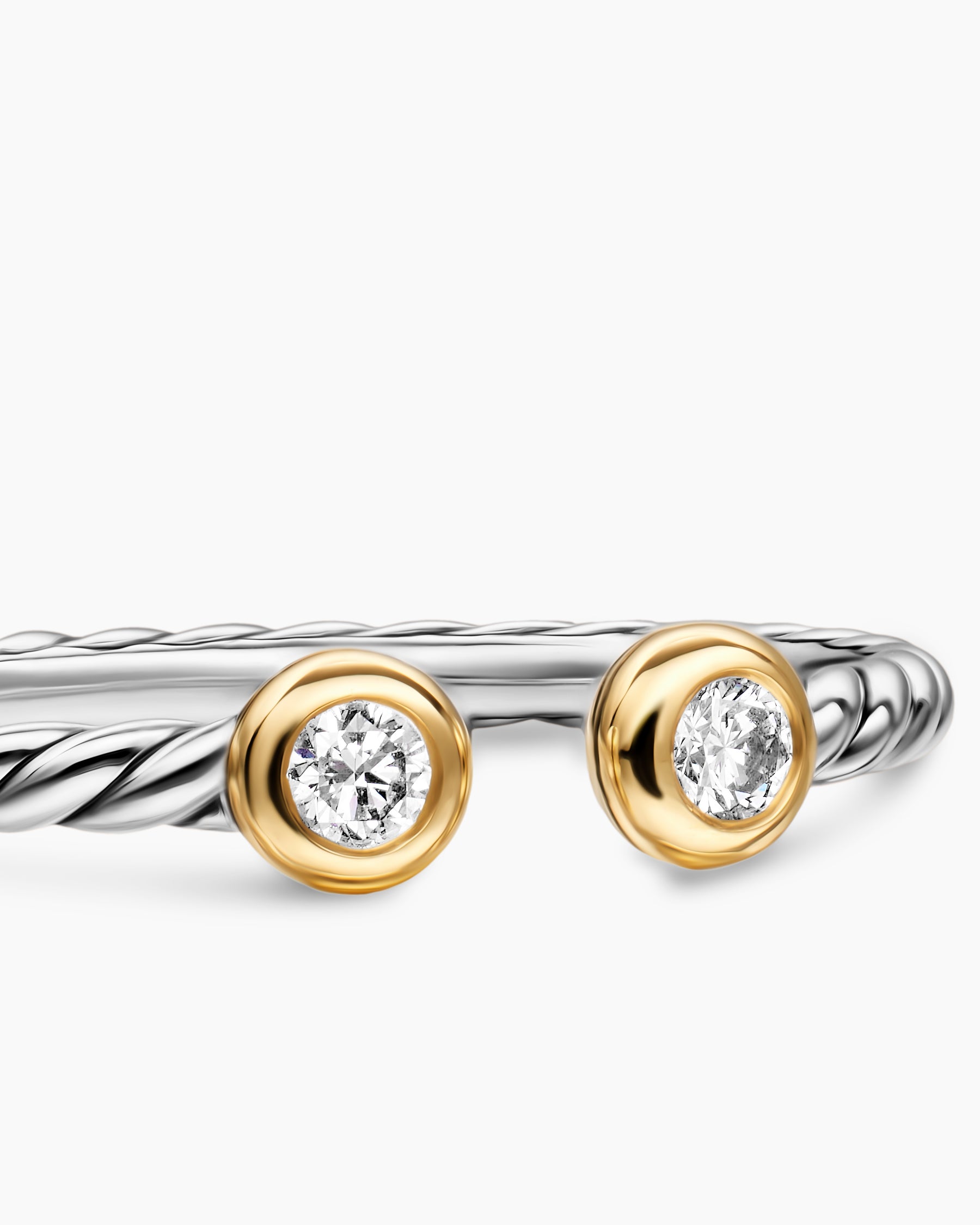 Cable Open Round Ring in Sterling Silver with 14K Yellow Gold and Diamonds, 1.7mm - Image 5