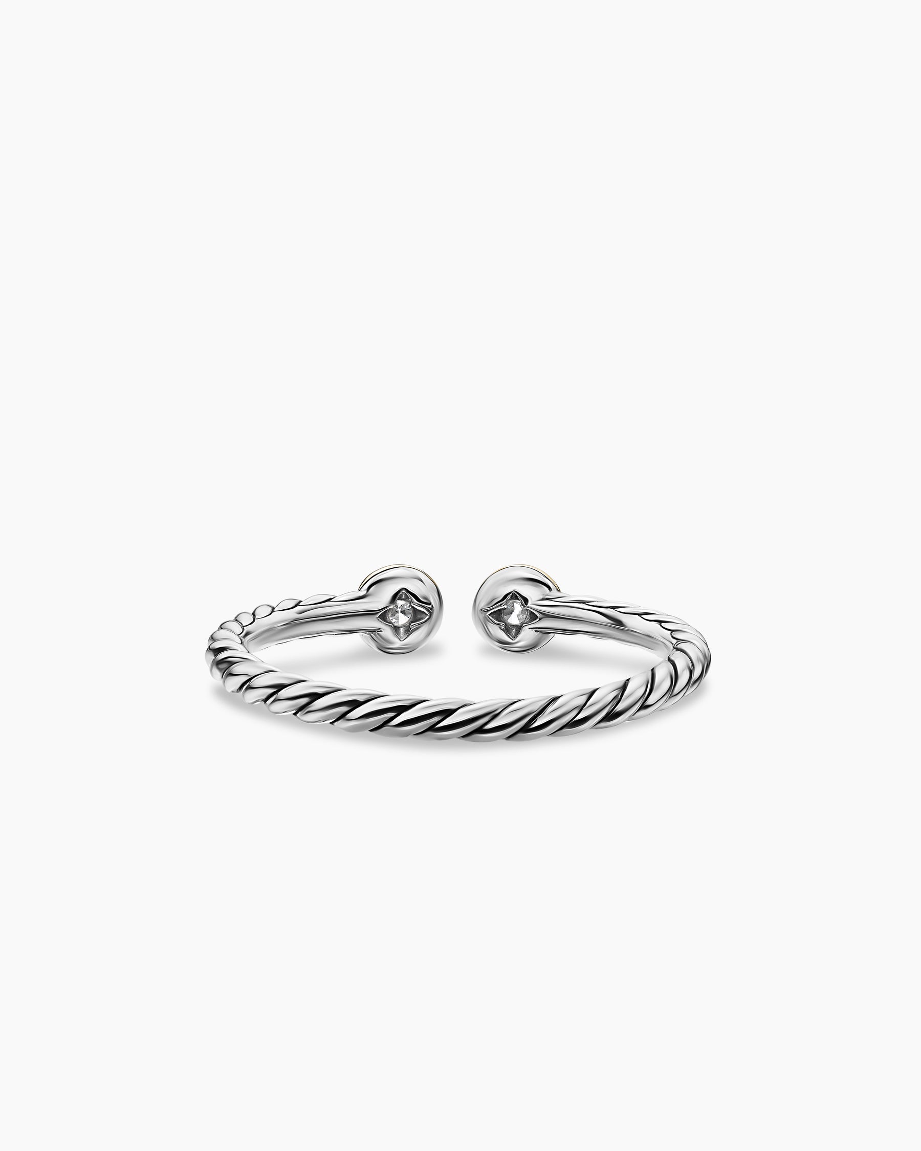 Cable Open Round Ring in Sterling Silver with 14K Yellow Gold and Diamonds, 1.7mm - Image 6
