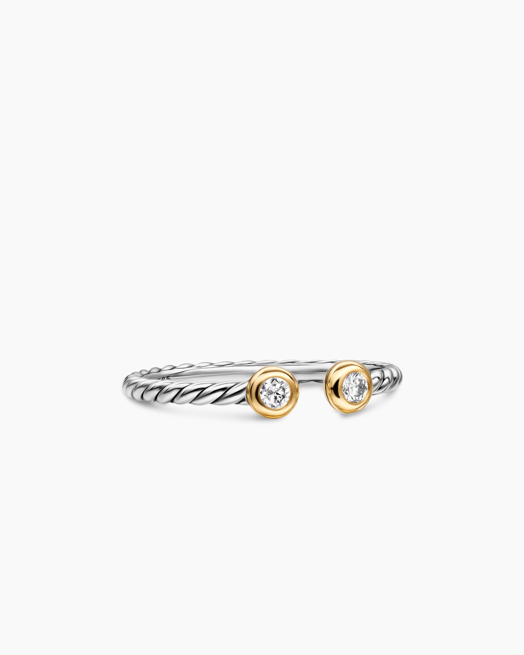 Cable Open Round Ring in Sterling Silver with 14K Yellow Gold and Diamonds, 1.7mm