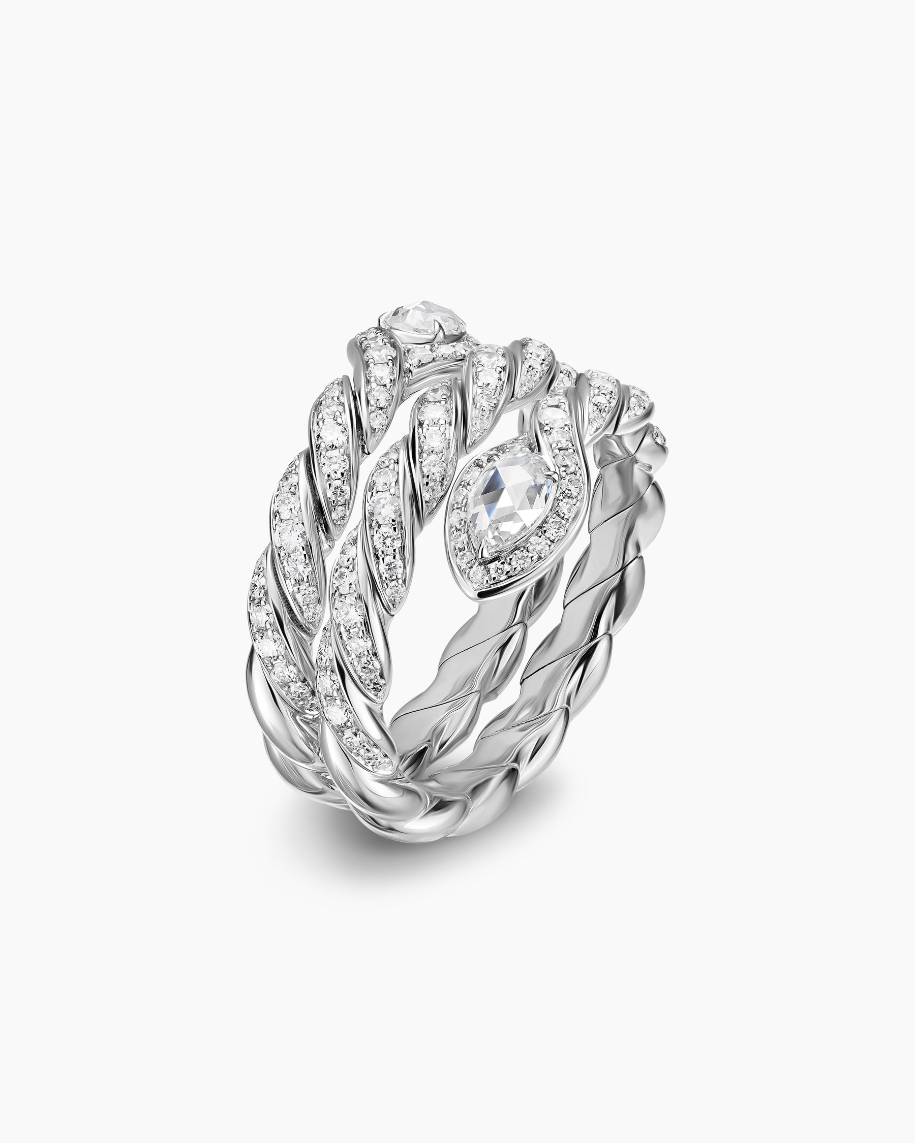 Alternative view of Sculpted Cable Flex Three Row Coil Ring in 18K White Gold with Diamonds, 16mm