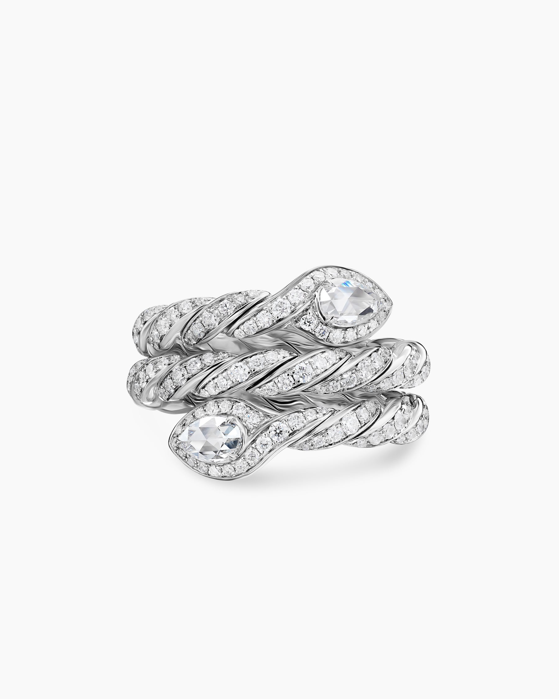 Sculpted Cable Flex Three Row Coil Ring in 18K White Gold with Diamonds, 16mm - Image 3