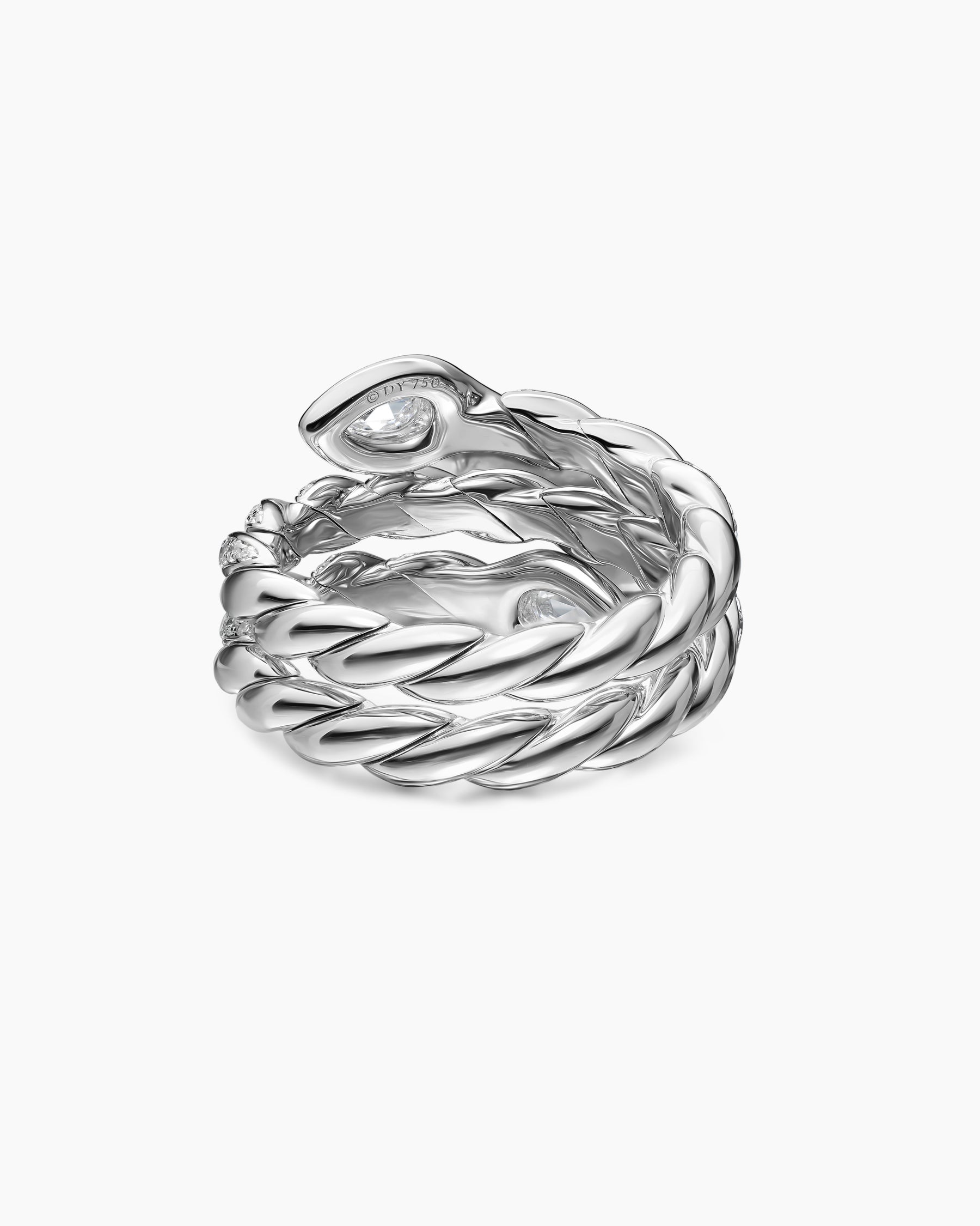 Sculpted Cable Flex Three Row Coil Ring in 18K White Gold with Diamonds, 16mm - Image 4