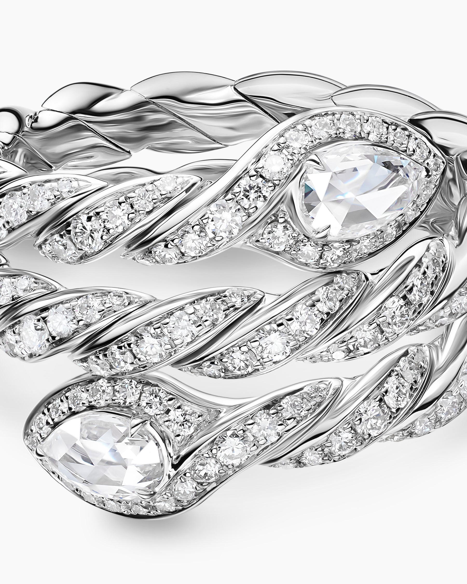 Sculpted Cable Flex Three Row Coil Ring in 18K White Gold with Diamonds, 16mm - Image 5