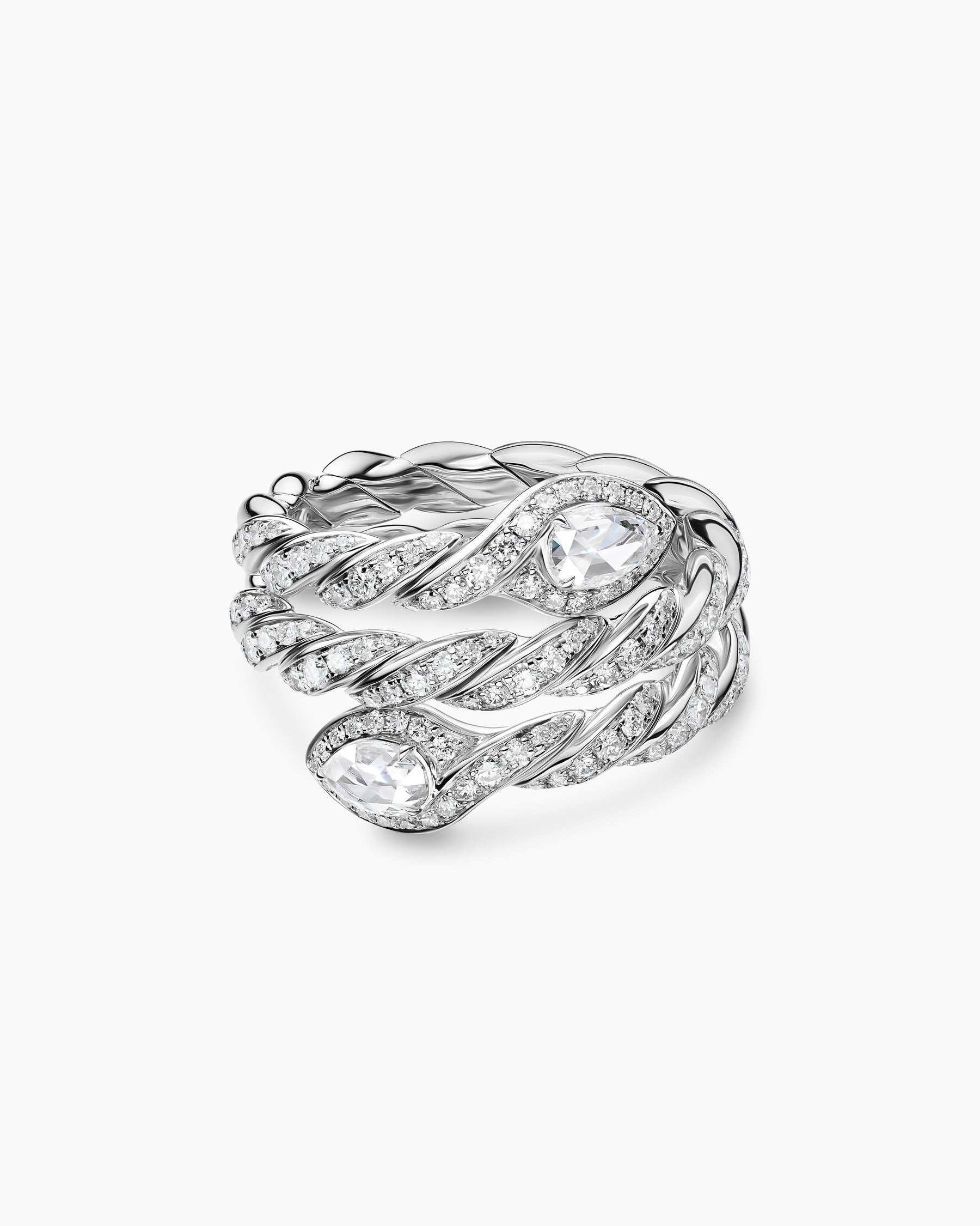 Sculpted Cable Flex Three Row Coil Ring in 18K White Gold with Diamonds, 16mm