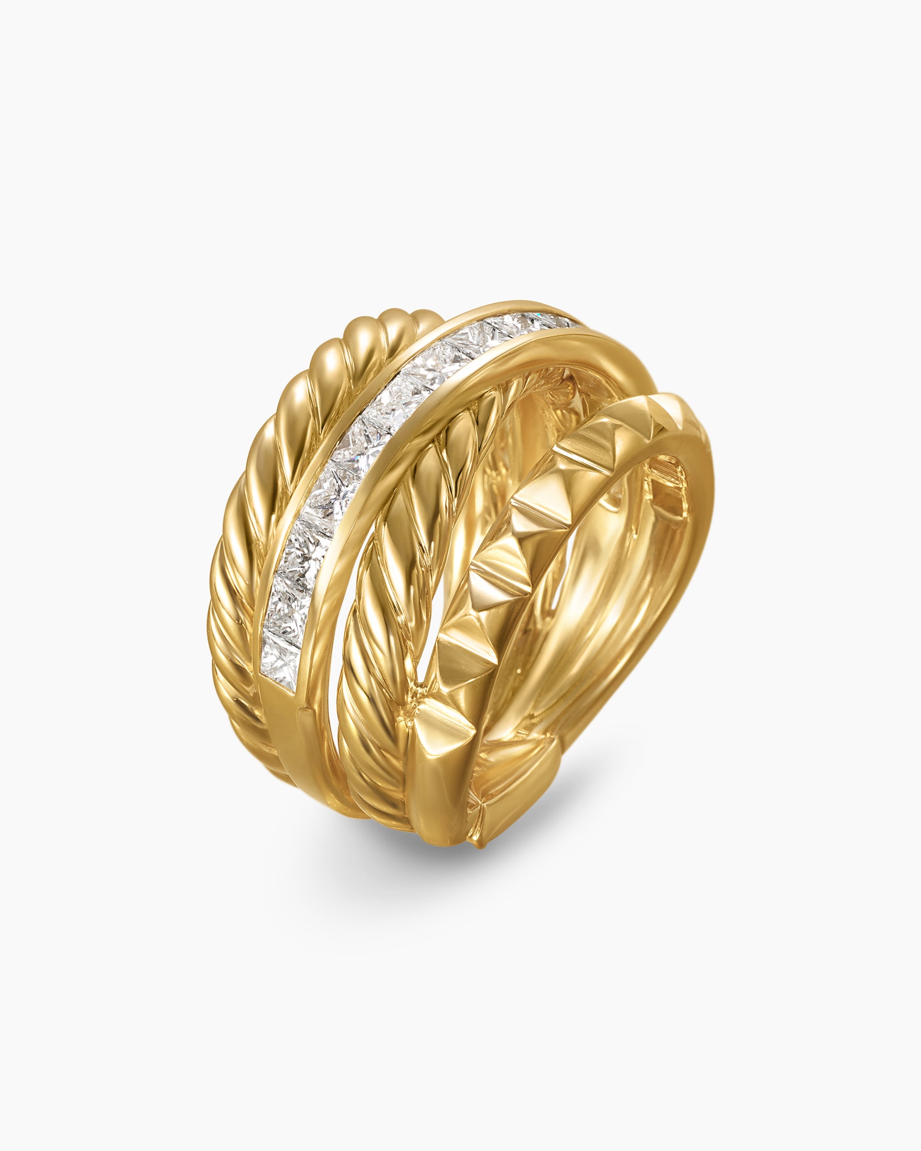 Crossover Trio Four Row Ring in 18K Yellow Gold with Diamonds, 15mm - Image 3